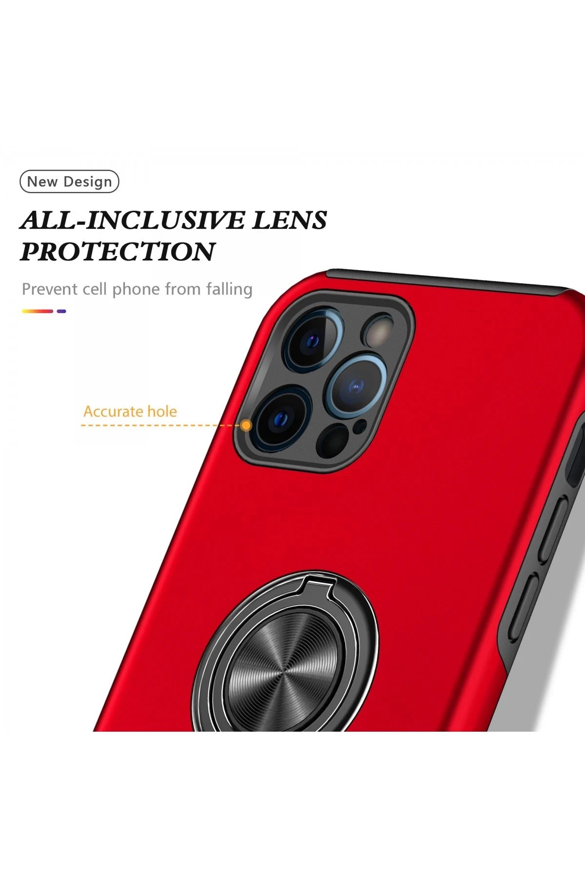 Newface iPhone 12 Pro Kılıf Elit Yüzüklü Kapak - Kırmızı