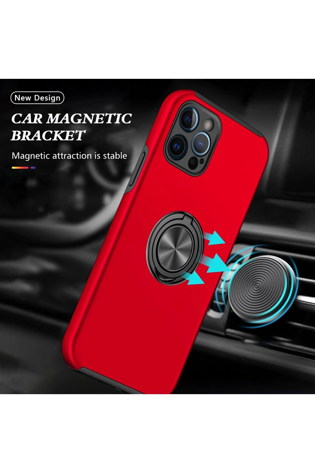 Newface iPhone 12 Pro Kılıf Elit Yüzüklü Kapak - Kırmızı