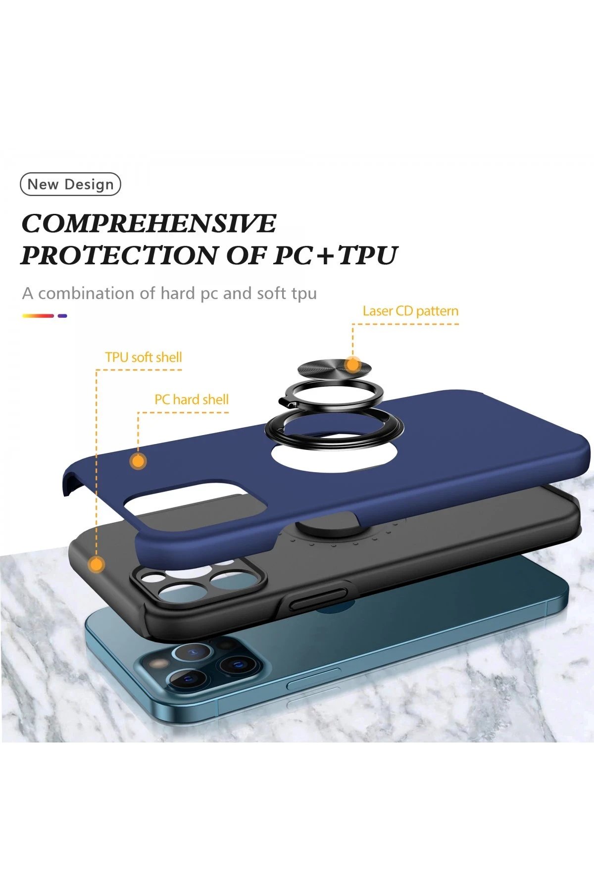 Newface iPhone 12 Pro Kılıf Elit Yüzüklü Kapak - Lacivert