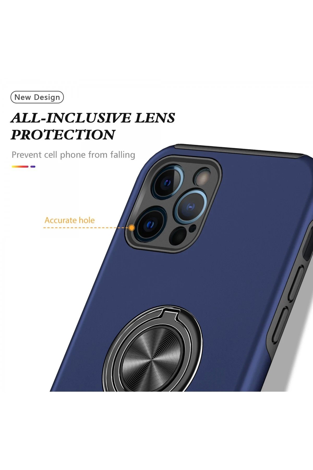 Newface iPhone 12 Pro Kılıf Elit Yüzüklü Kapak - Lacivert