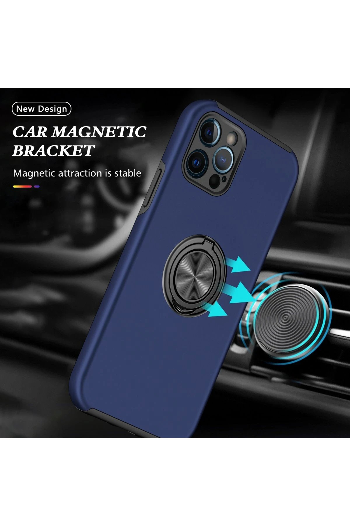 Newface iPhone 12 Pro Kılıf Elit Yüzüklü Kapak - Lacivert