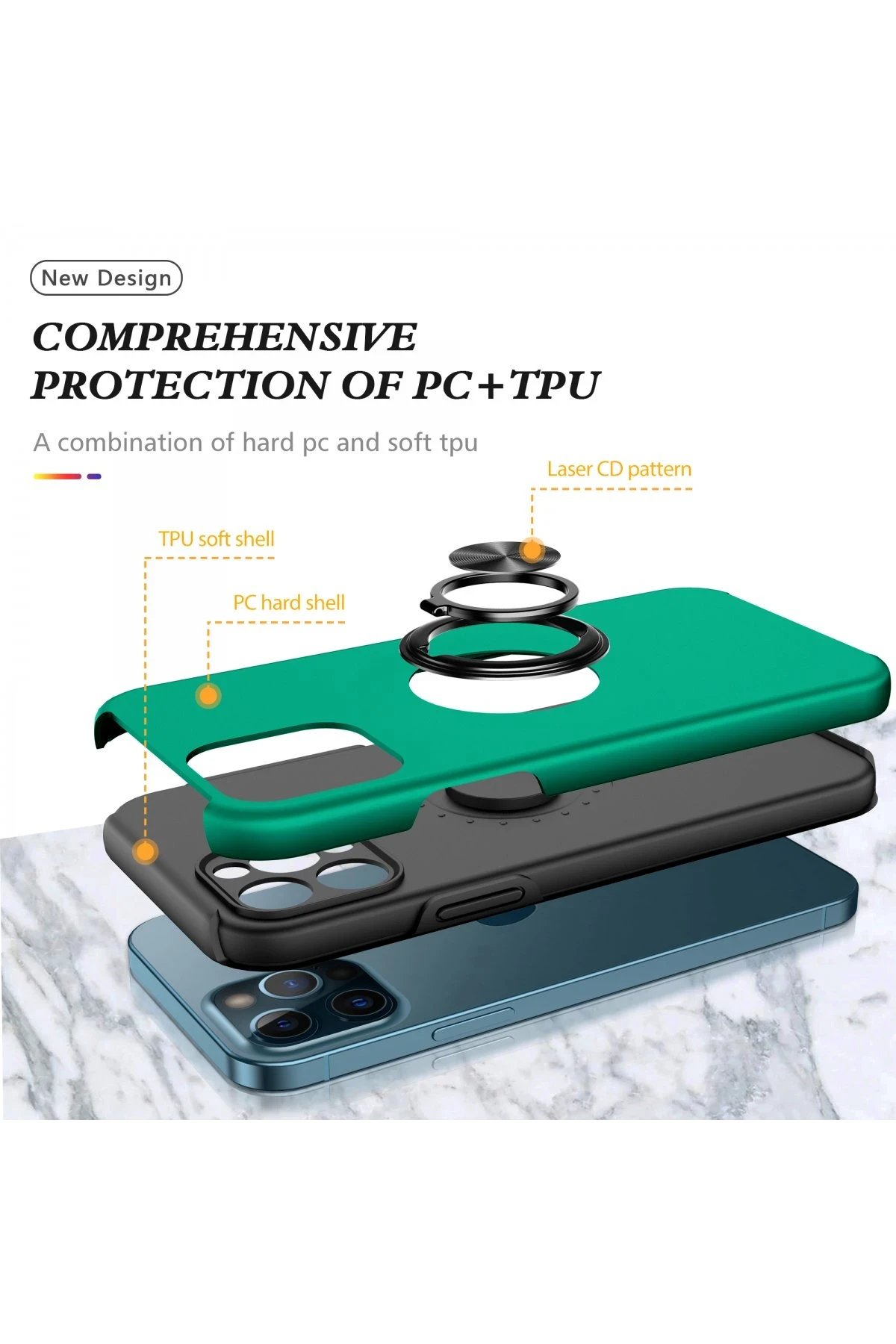 Newface iPhone 12 Pro Kılıf Elit Yüzüklü Kapak - Yeşil