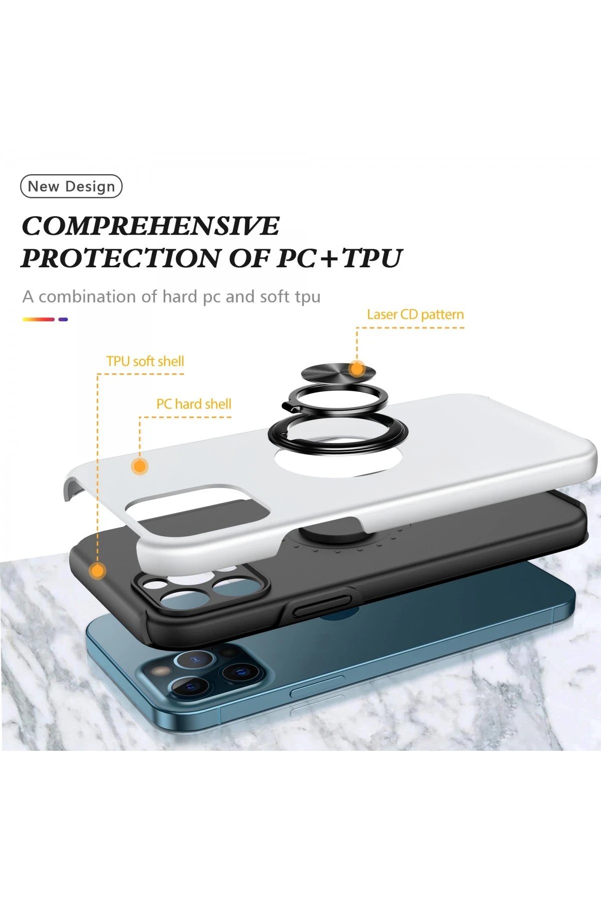 Newface iPhone 12 Pro Kılıf Elit Yüzüklü Kapak - Gümüş