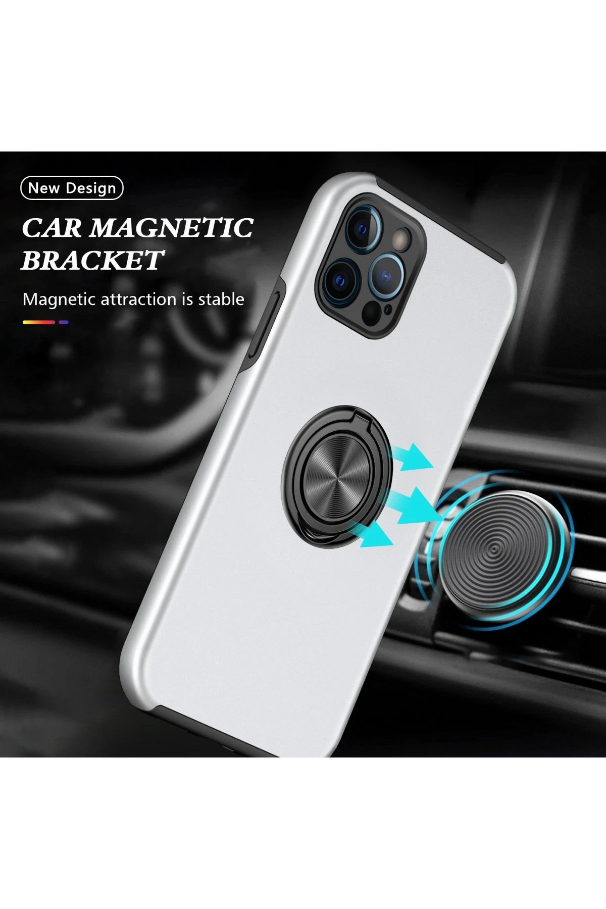 Newface iPhone 12 Pro Kılıf Elit Yüzüklü Kapak - Gümüş