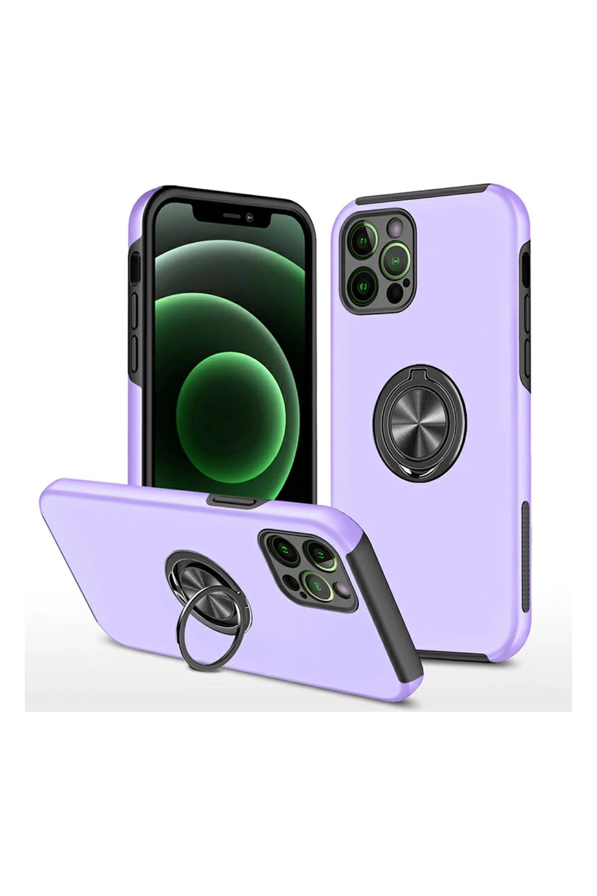 Newface iPhone 12 Pro Kılıf Elit Yüzüklü Kapak - Mor