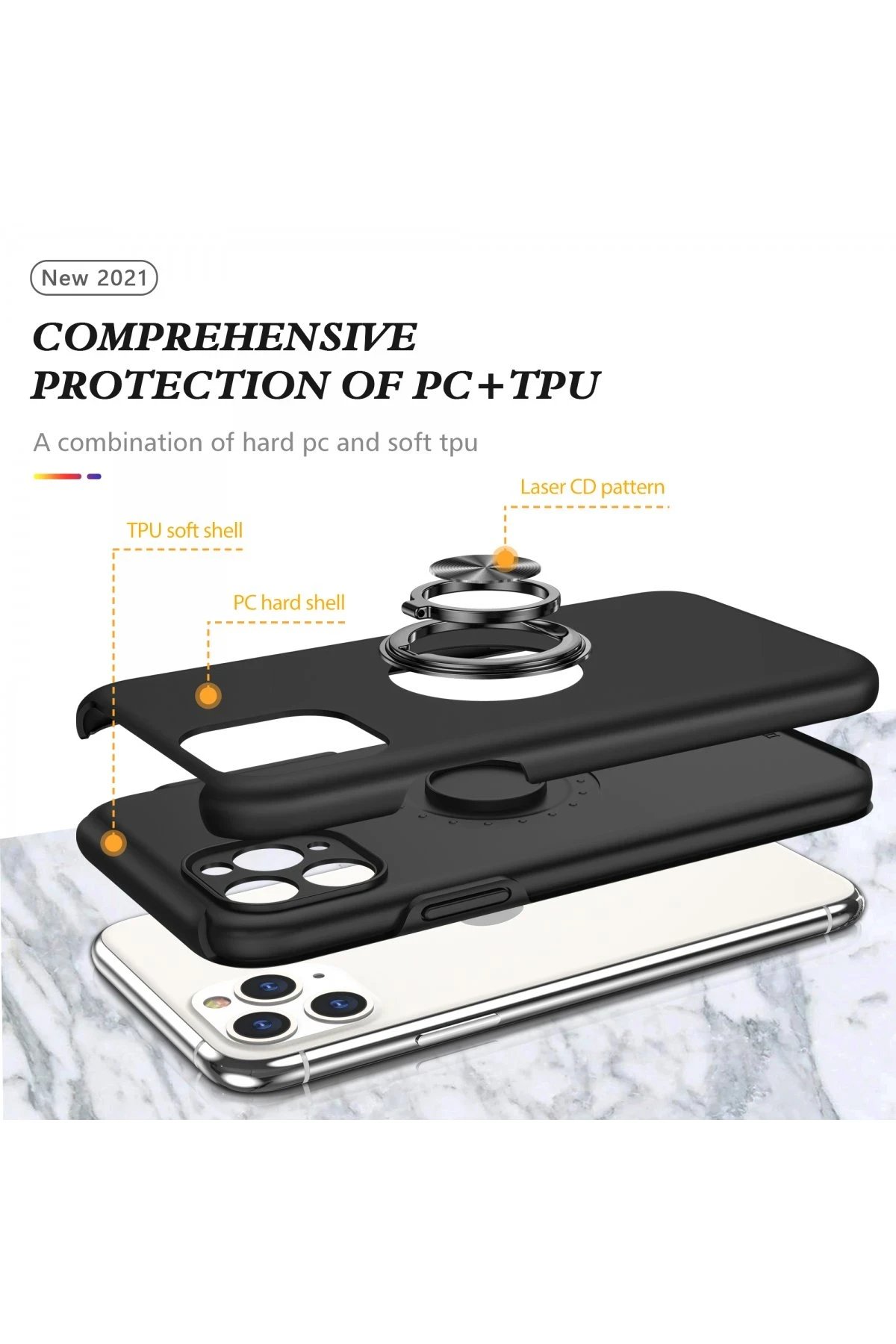 Newface iPhone 11 Pro Kılıf Elit Yüzüklü Kapak - Siyah