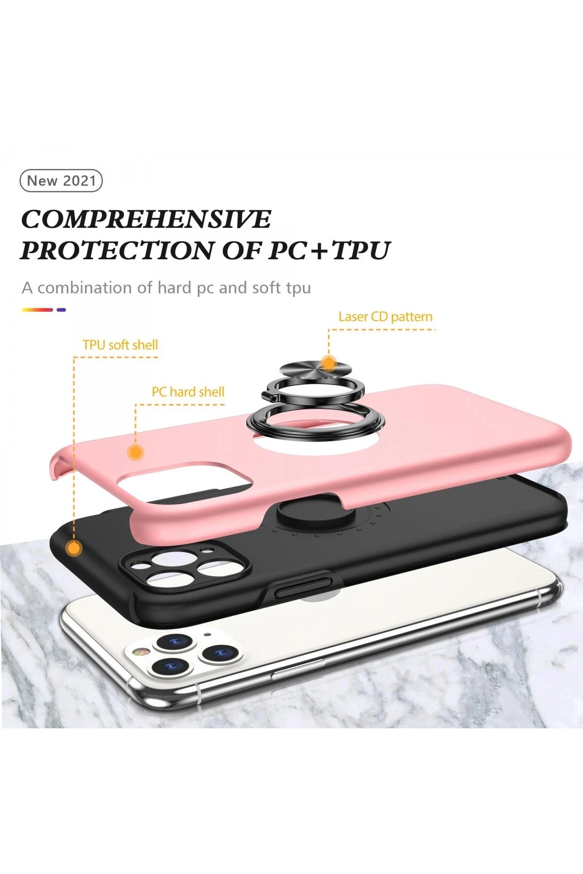 Newface iPhone 11 Pro Kılıf Elit Yüzüklü Kapak - Pembe