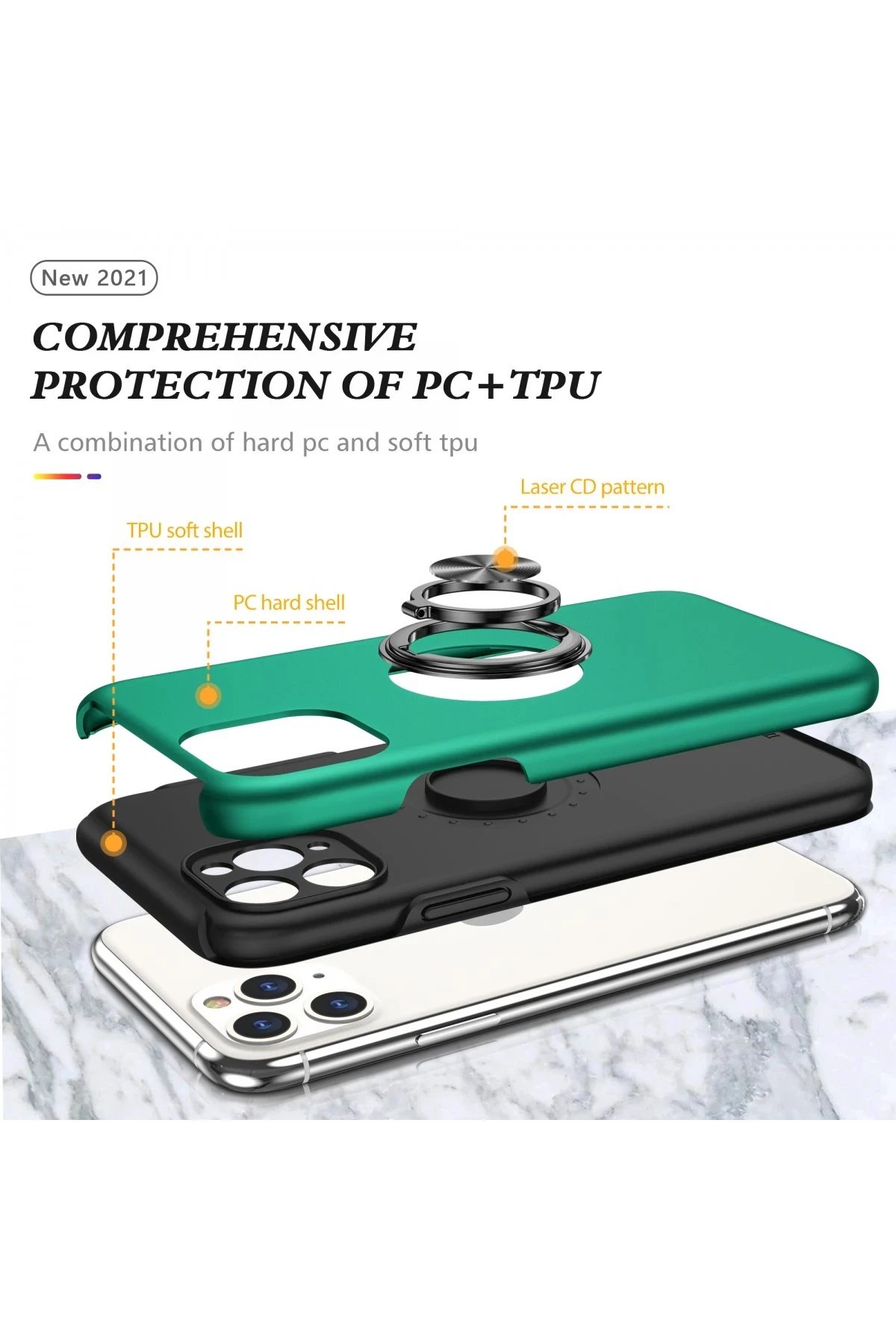 Newface iPhone 11 Pro Kılıf Elit Yüzüklü Kapak - Yeşil