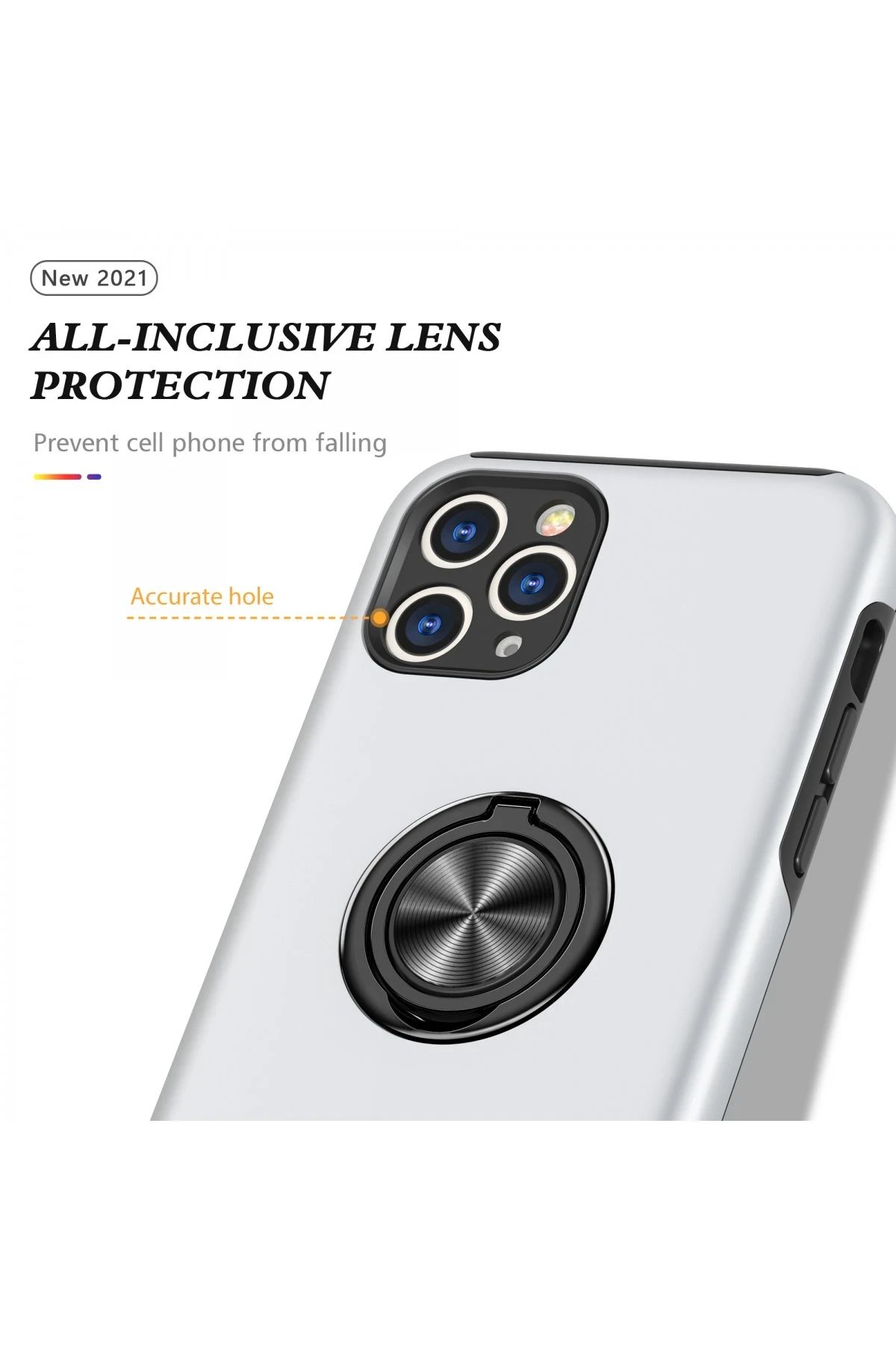 Newface iPhone 11 Pro Kılıf Elit Yüzüklü Kapak - Gümüş