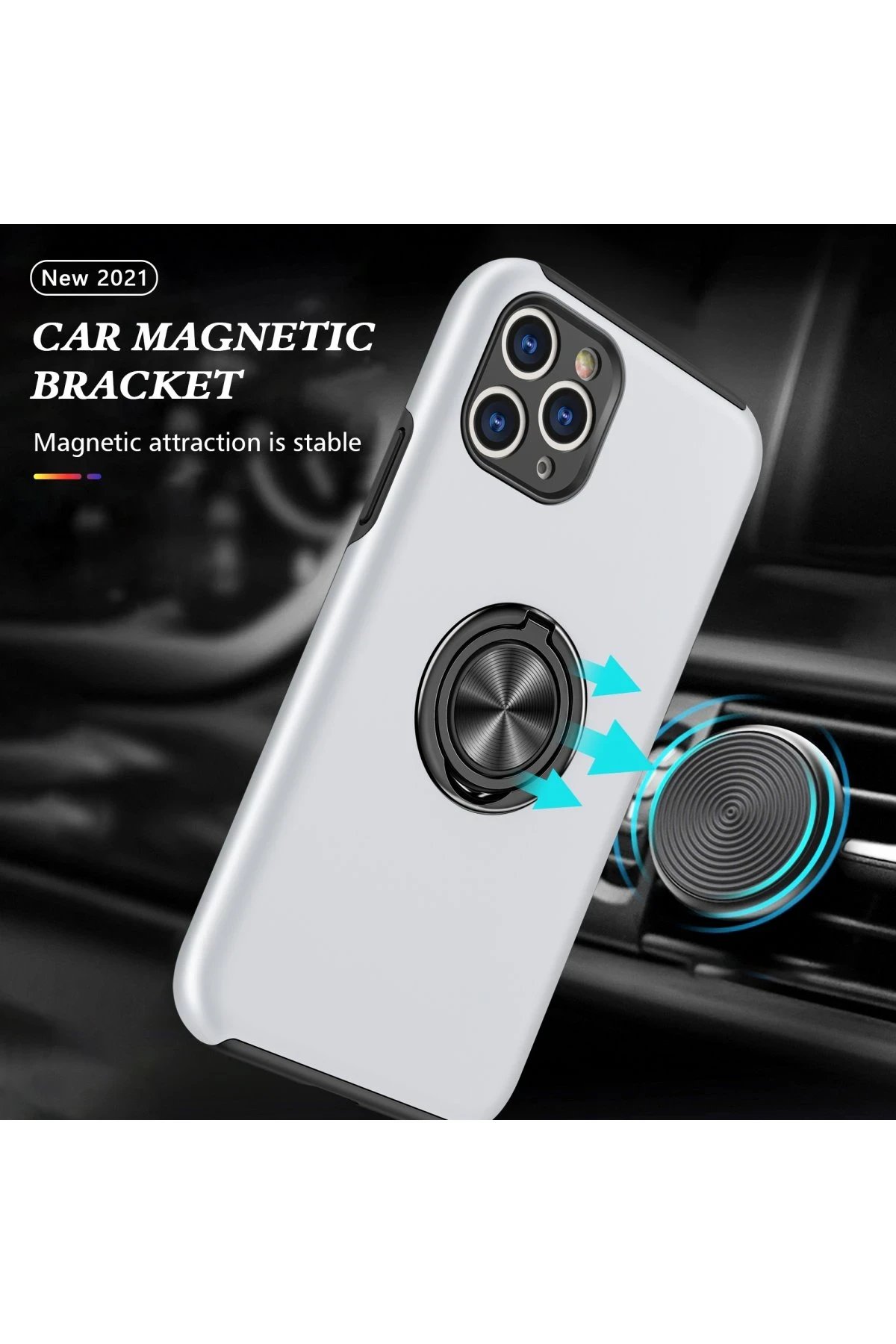 Newface iPhone 11 Pro Kılıf Elit Yüzüklü Kapak - Gümüş