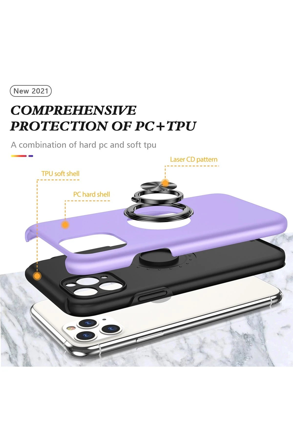 Newface iPhone 11 Pro Kılıf Elit Yüzüklü Kapak - Mor