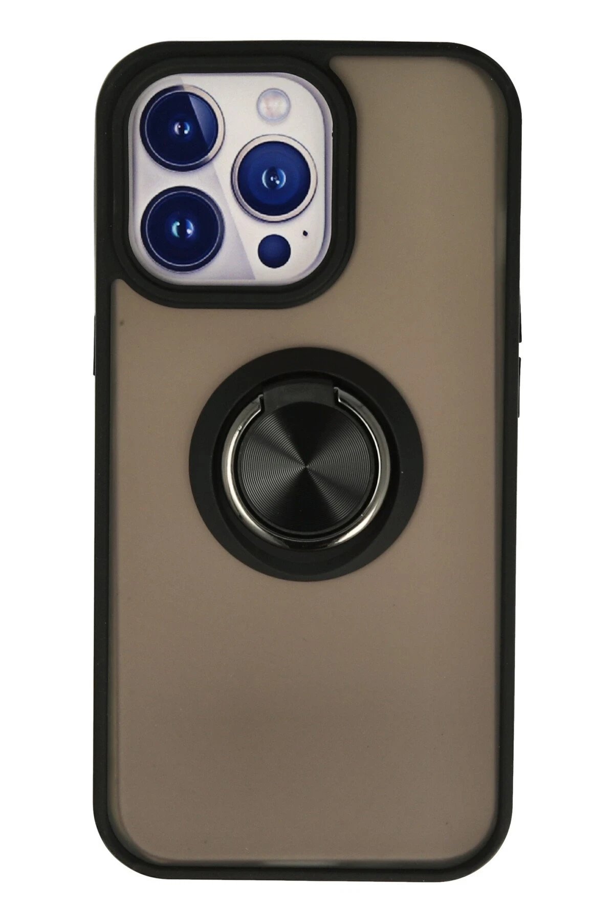 Newface iPhone 15 Pro Kılıf Montreal Yüzüklü Silikon Kapak - Siyah