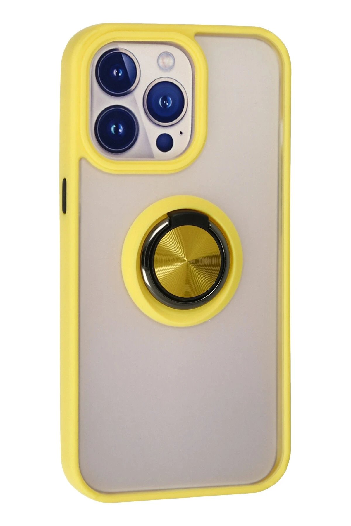 Newface iPhone 15 Pro Kılıf Montreal Yüzüklü Silikon Kapak - Sarı