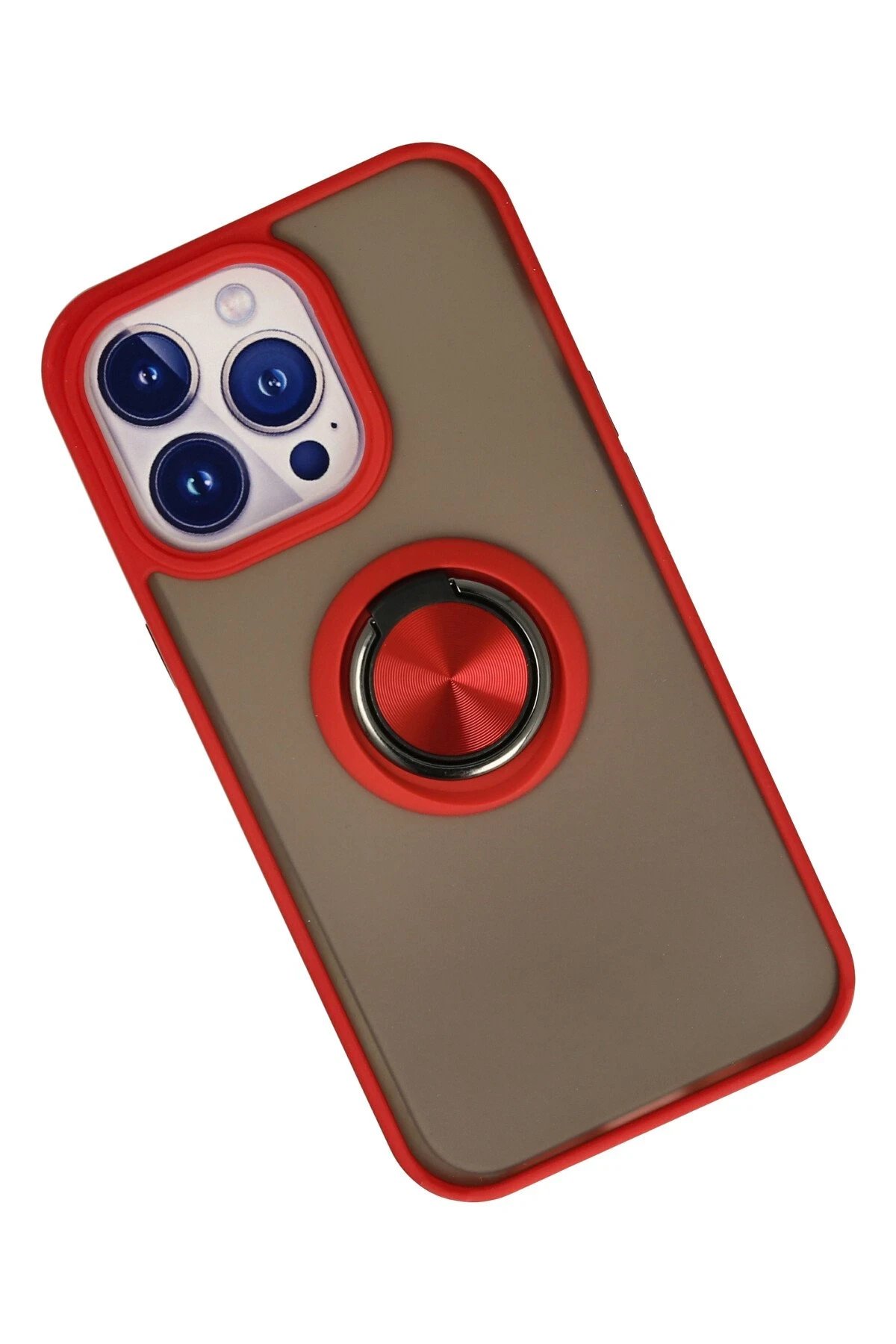 Newface iPhone 15 Pro Kılıf Montreal Yüzüklü Silikon Kapak - Kırmızı