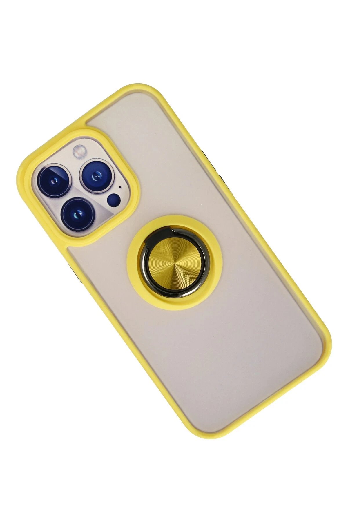 Newface iPhone 15 Pro Max Kılıf Montreal Yüzüklü Silikon Kapak - Sarı