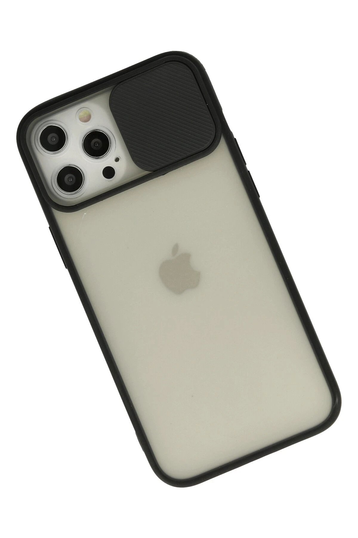 Newface iPhone 12 Pro Max Kılıf Palm Buzlu Kamera Sürgülü Silikon - Siyah