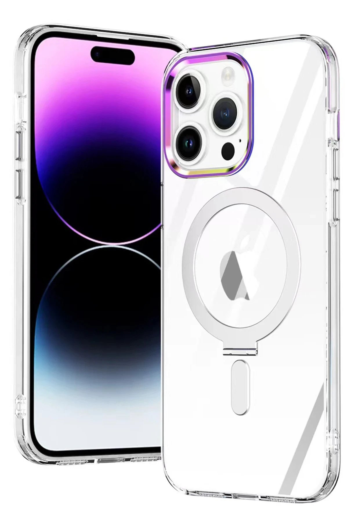 Newface iPhone 15 Pro Max Kılıf Mudo Magneticsafe Standlı Kapak - Şeffaf