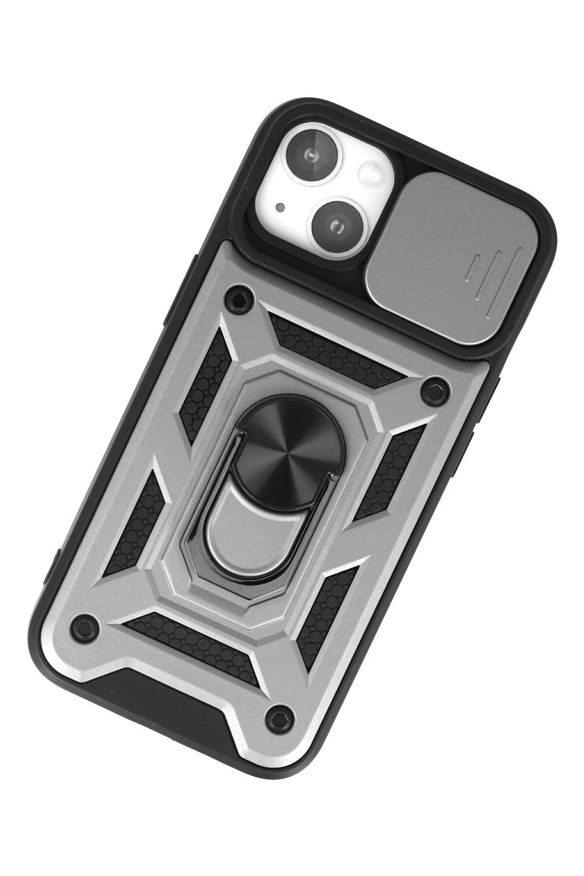 Newface iPhone 15 Kılıf Pars Lens Yüzüklü Silikon - Gümüş