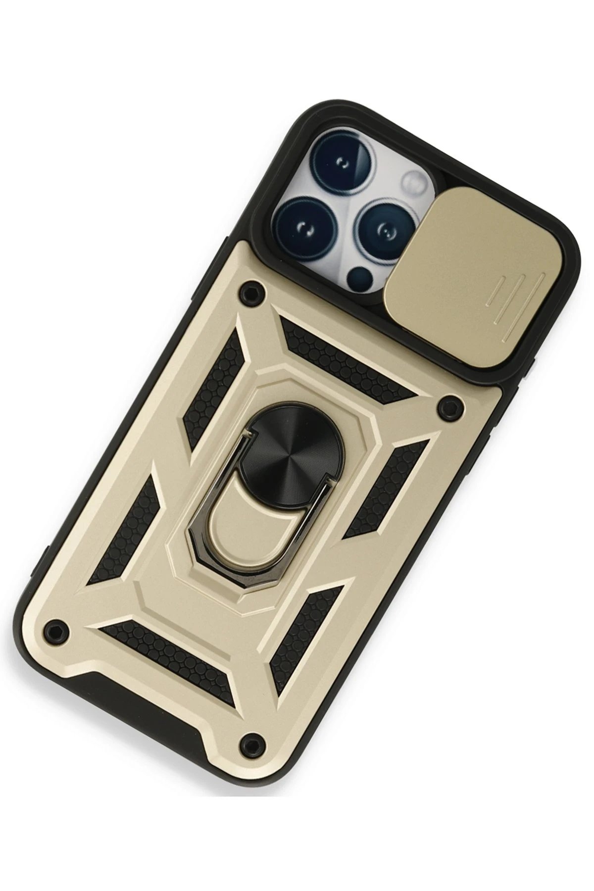 Newface iPhone 15 Pro Kılıf Pars Lens Yüzüklü Silikon - Gold