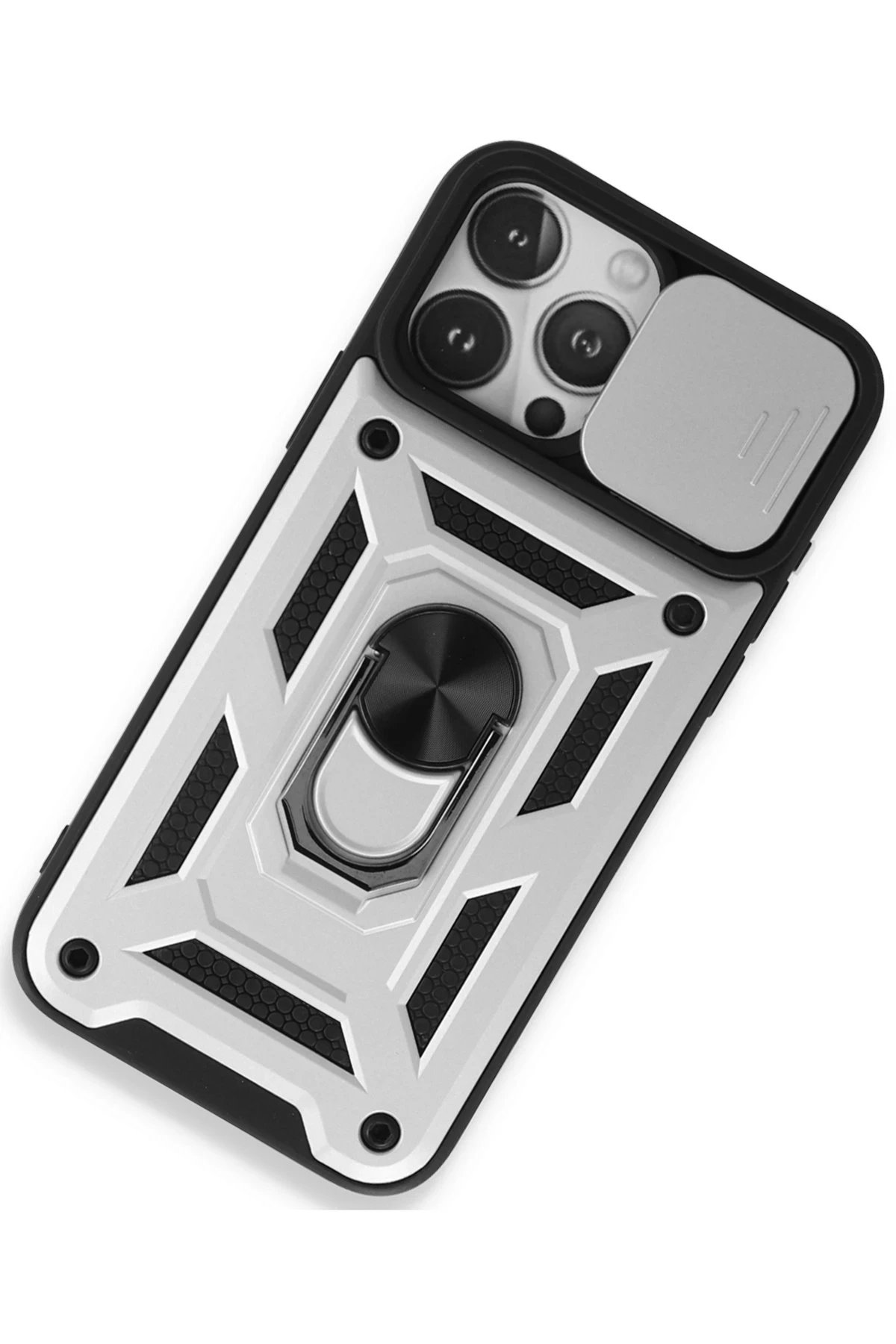 Newface iPhone 15 Pro Kılıf Pars Lens Yüzüklü Silikon - Gümüş