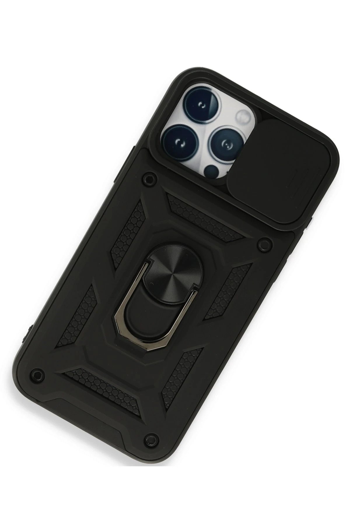 Newface iPhone 15 Pro Max Kılıf Pars Lens Yüzüklü Silikon - Siyah