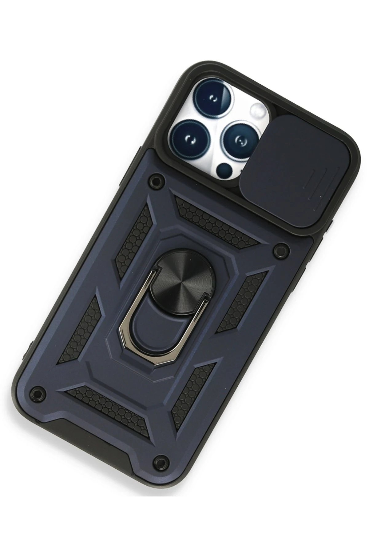 Newface iPhone 15 Pro Max Kılıf Pars Lens Yüzüklü Silikon - Lacivert