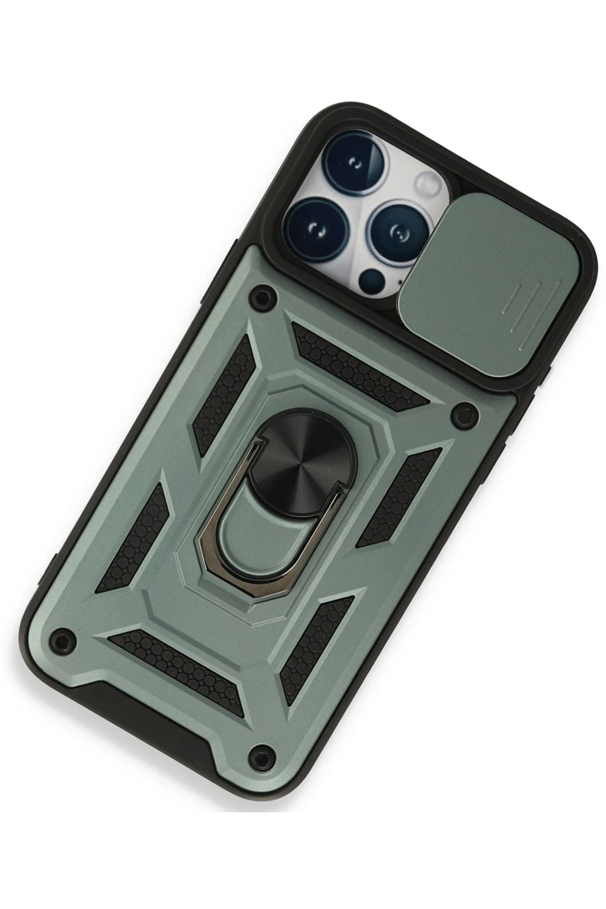 Newface iPhone 15 Pro Max Kılıf Pars Lens Yüzüklü Silikon - Yeşil