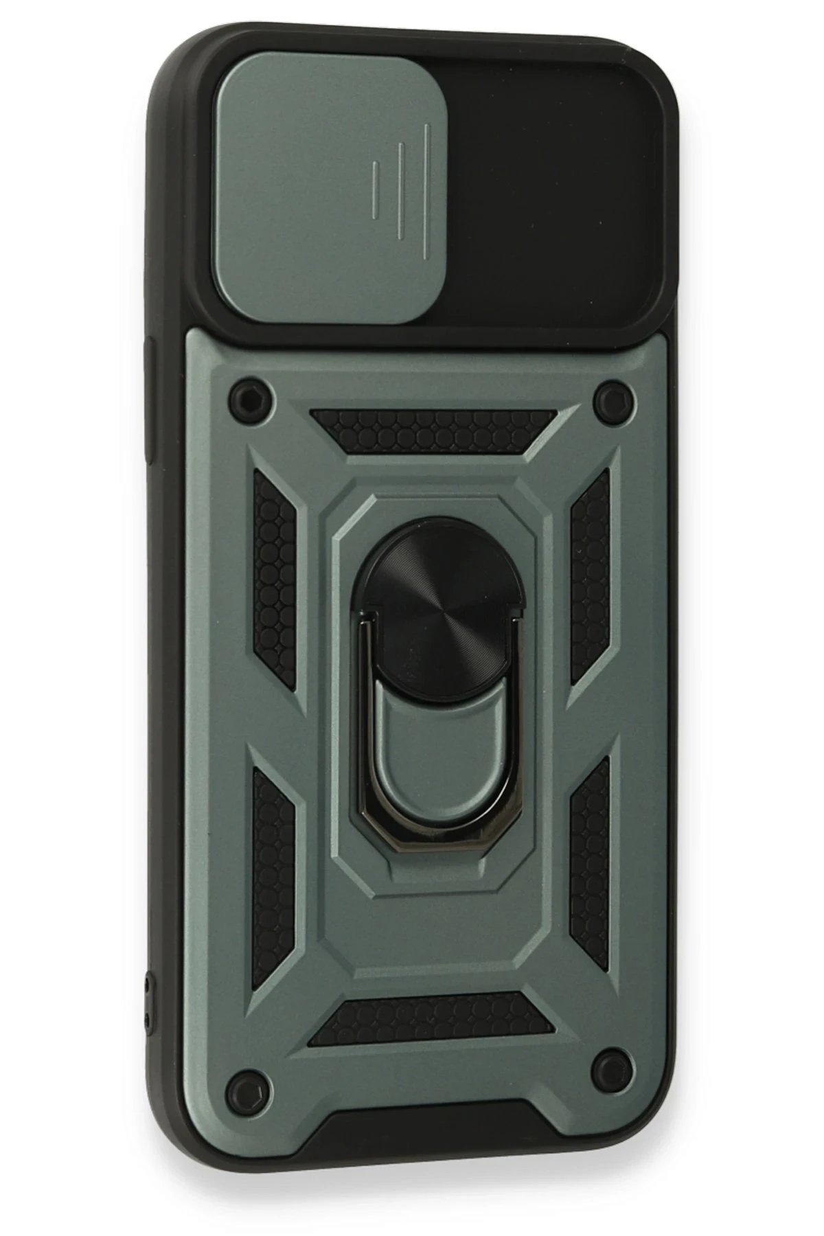 Newface iPhone 15 Pro Max Kılıf Pars Lens Yüzüklü Silikon - Yeşil