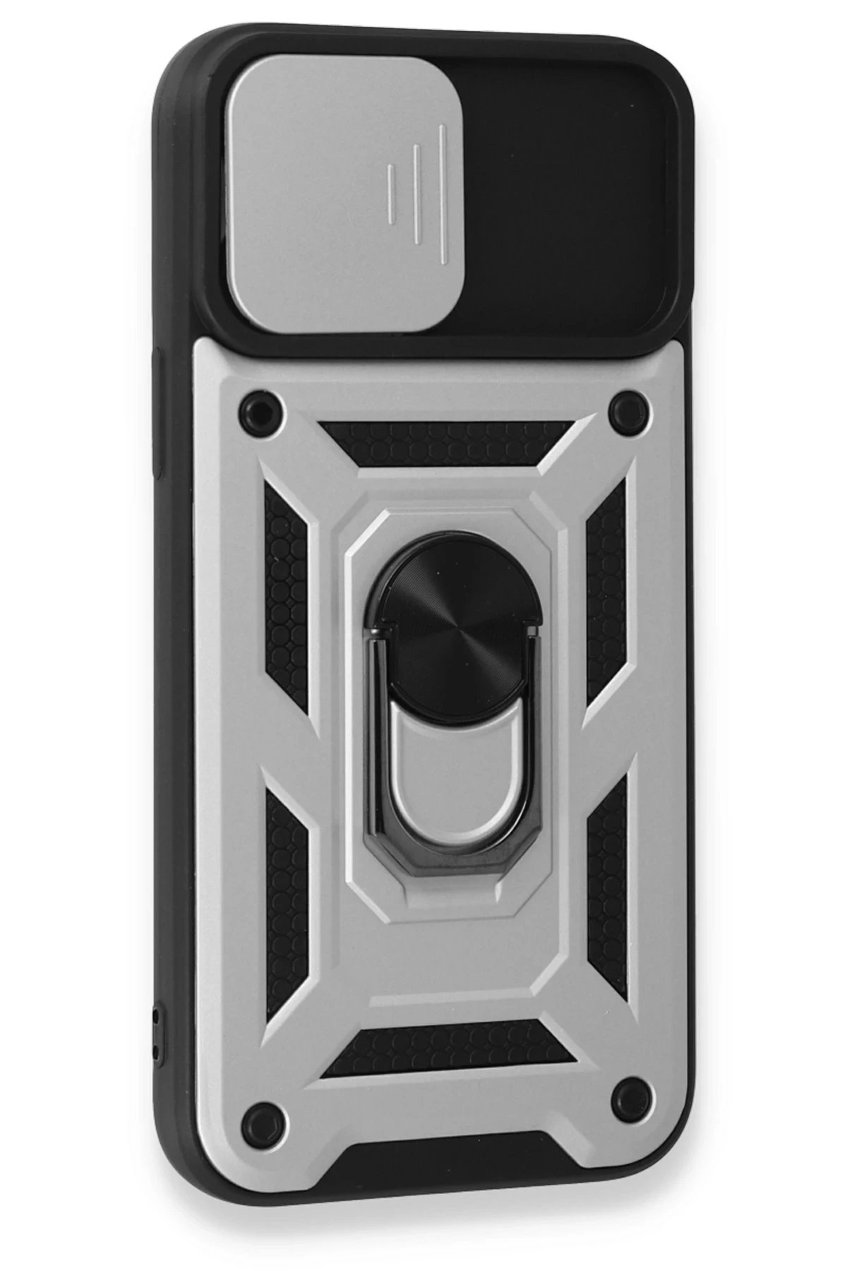 Newface iPhone 15 Pro Max Kılıf Pars Lens Yüzüklü Silikon - Gümüş