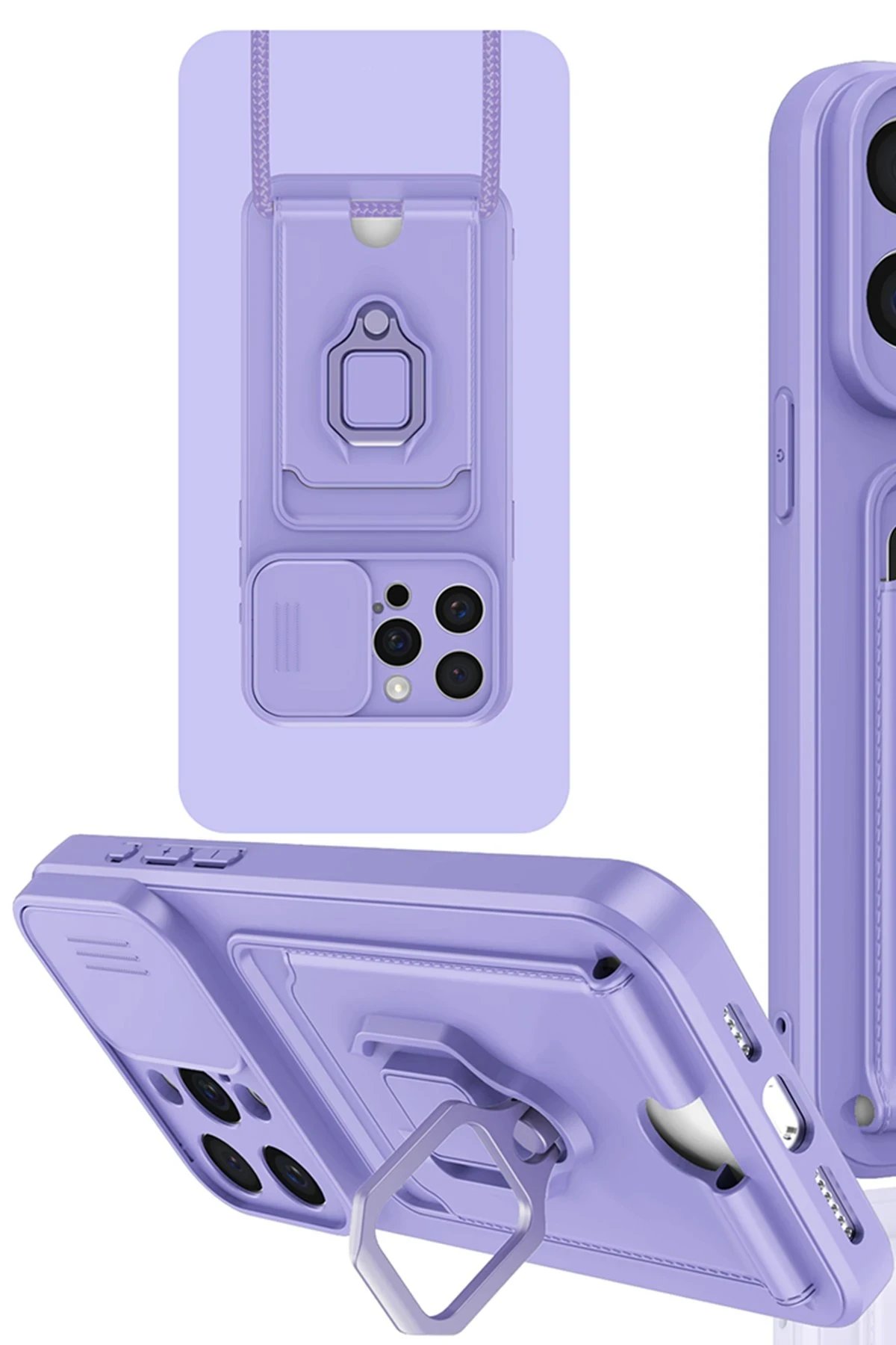 Newface iPhone 15 Pro Kılıf Zuma Kartvizitli Yüzüklü Silikon - Lila