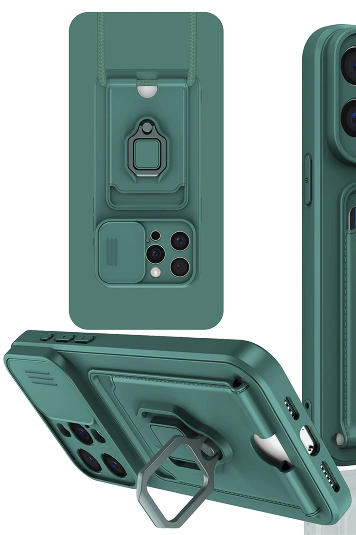 Newface iPhone 15 Pro Max Kılıf Zuma Kartvizitli Yüzüklü Silikon - Yeşil