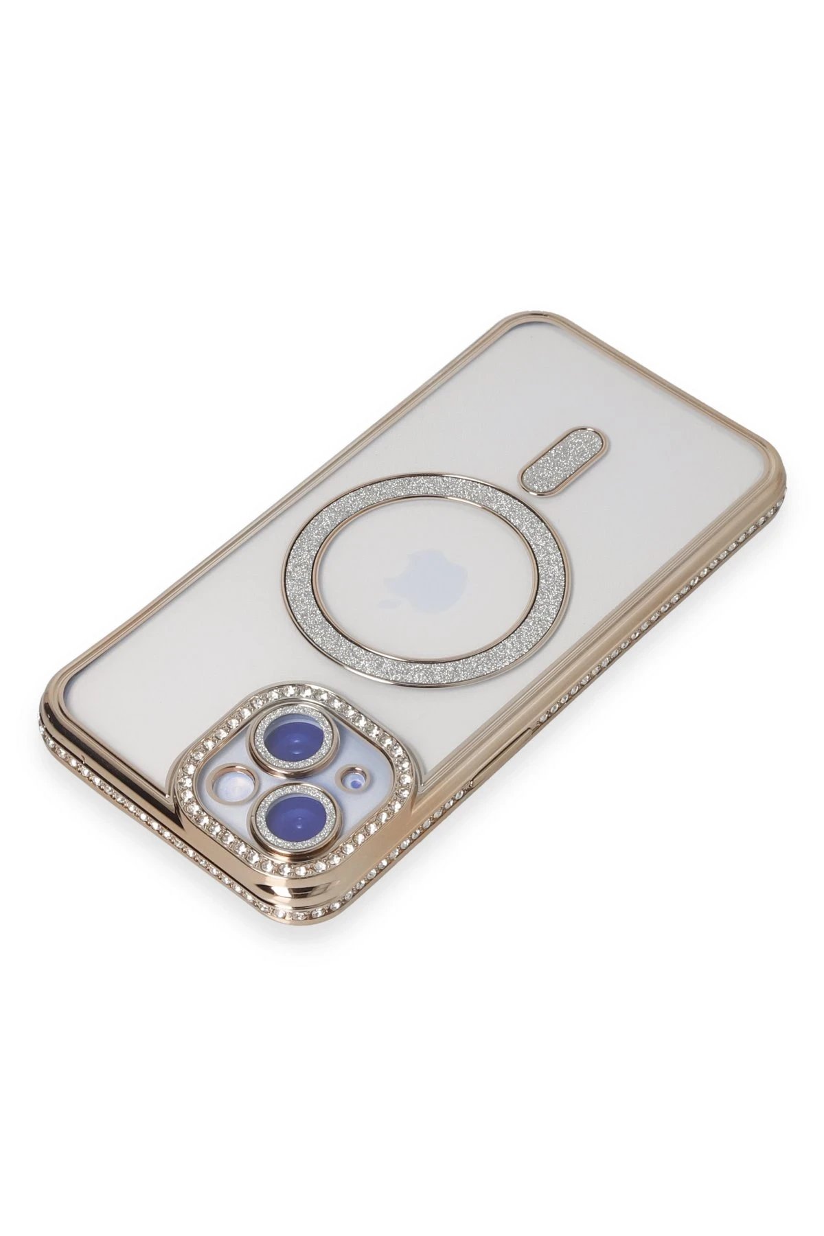 Newface iPhone 15 Kılıf Joke Simli Magneticsafe Kılıf - Gold