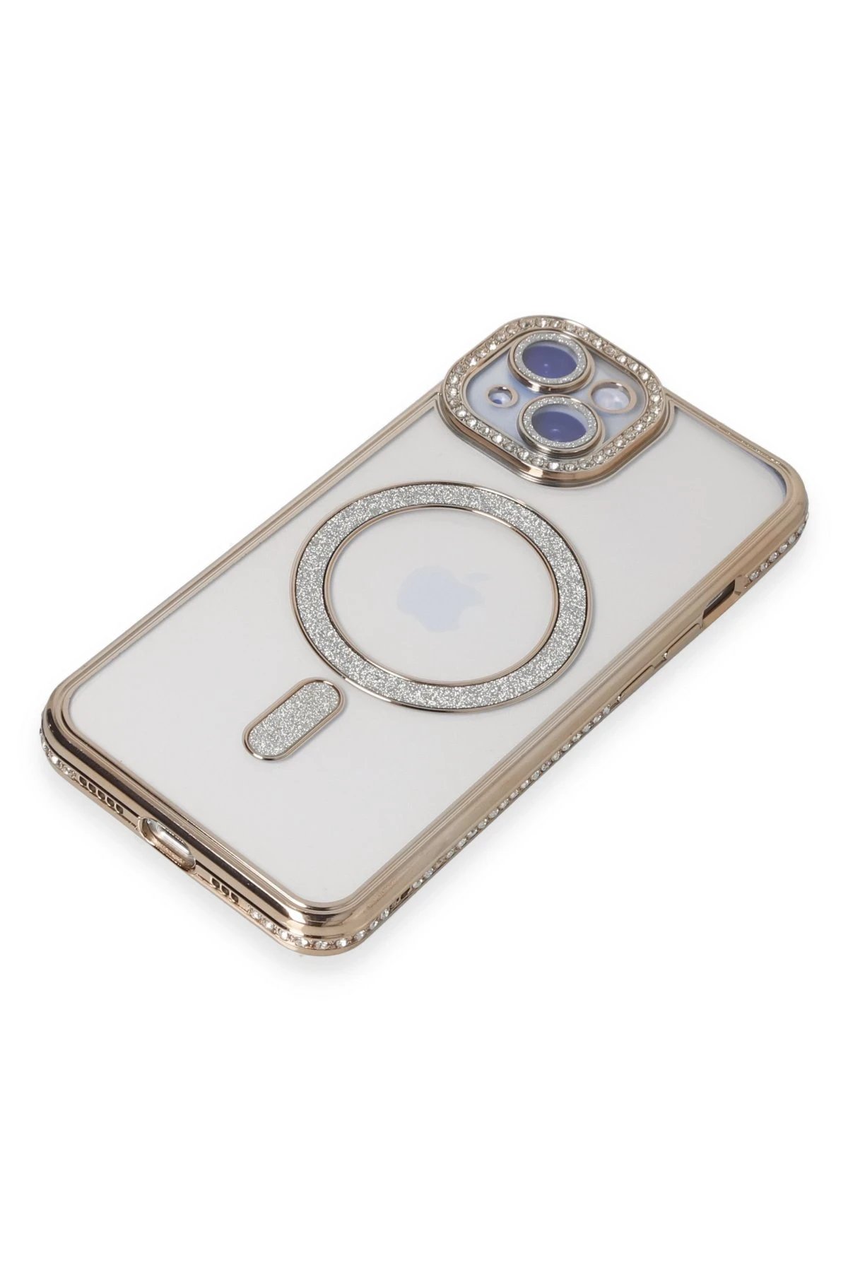 Newface iPhone 15 Kılıf Joke Simli Magneticsafe Kılıf - Gold