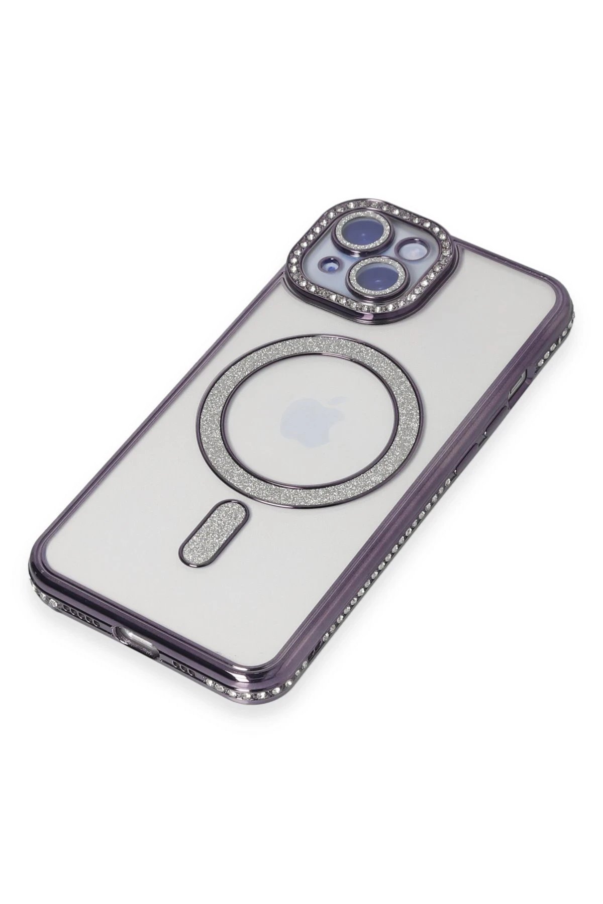 Newface iPhone 15 Kılıf Joke Simli Magneticsafe Kılıf - Derin Mor