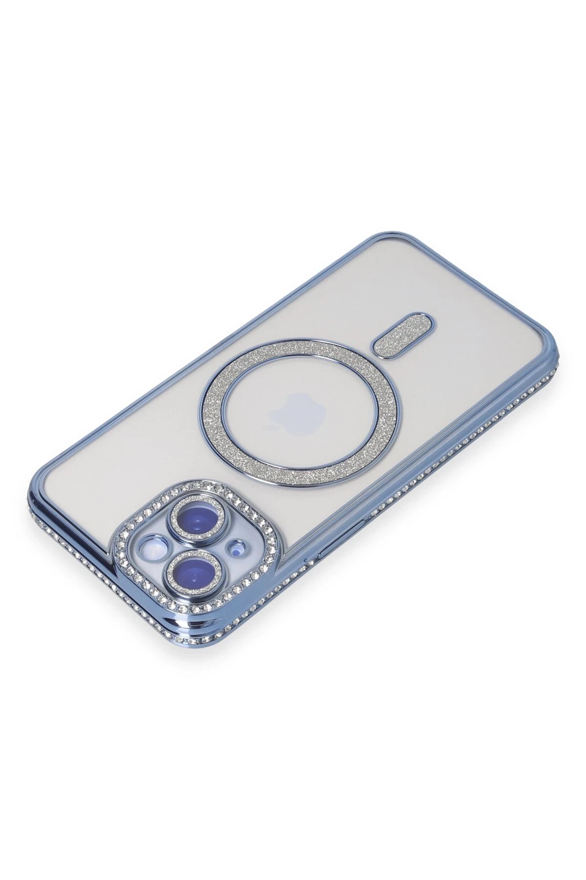 Newface iPhone 15 Kılıf Joke Simli Magneticsafe Kılıf - Mavi