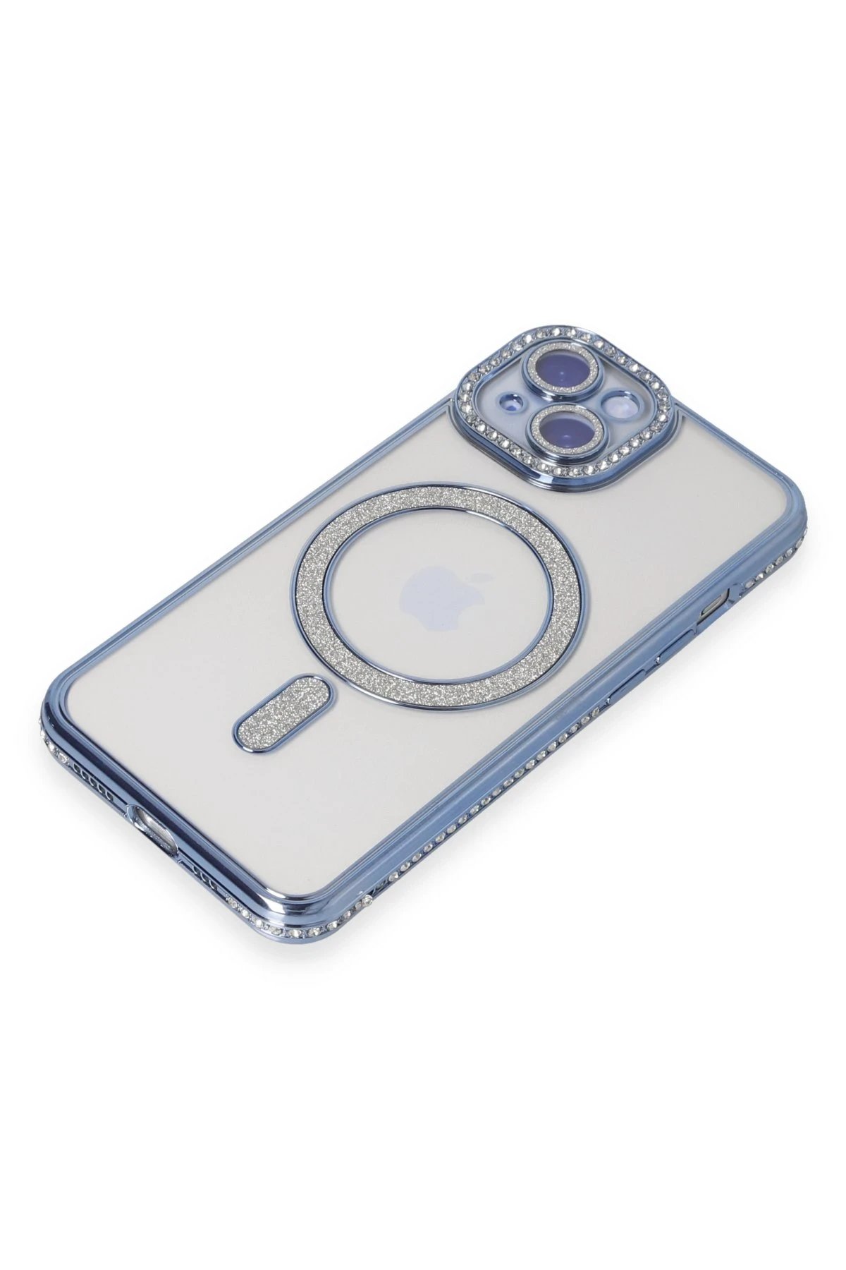 Newface iPhone 15 Kılıf Joke Simli Magneticsafe Kılıf - Mavi