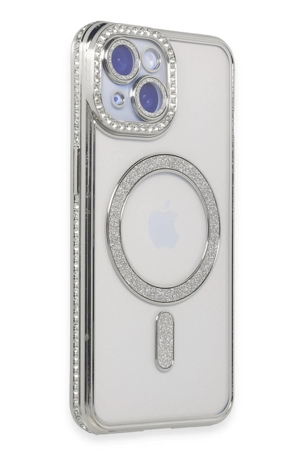 Newface iPhone 15 Kılıf Joke Simli Magneticsafe Kılıf - Gümüş