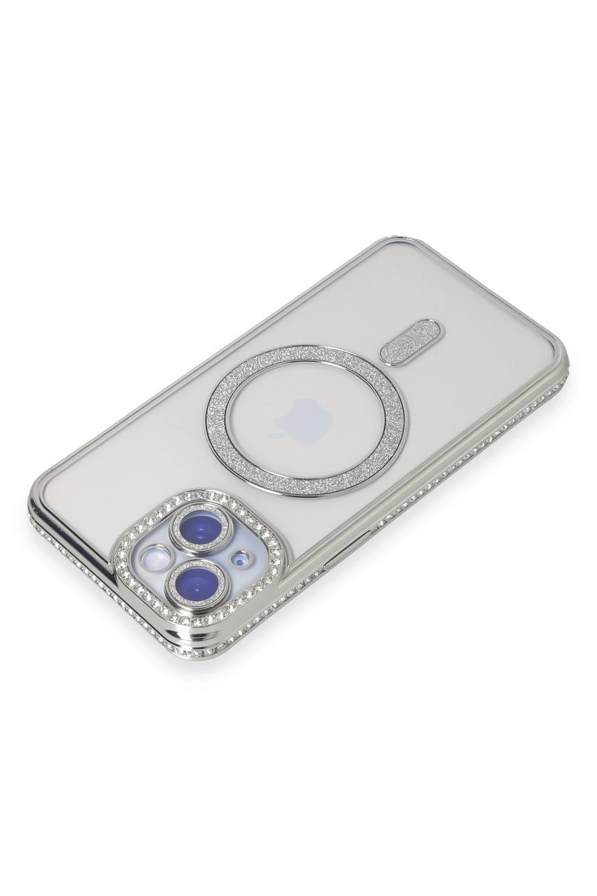 Newface iPhone 15 Kılıf Joke Simli Magneticsafe Kılıf - Gümüş