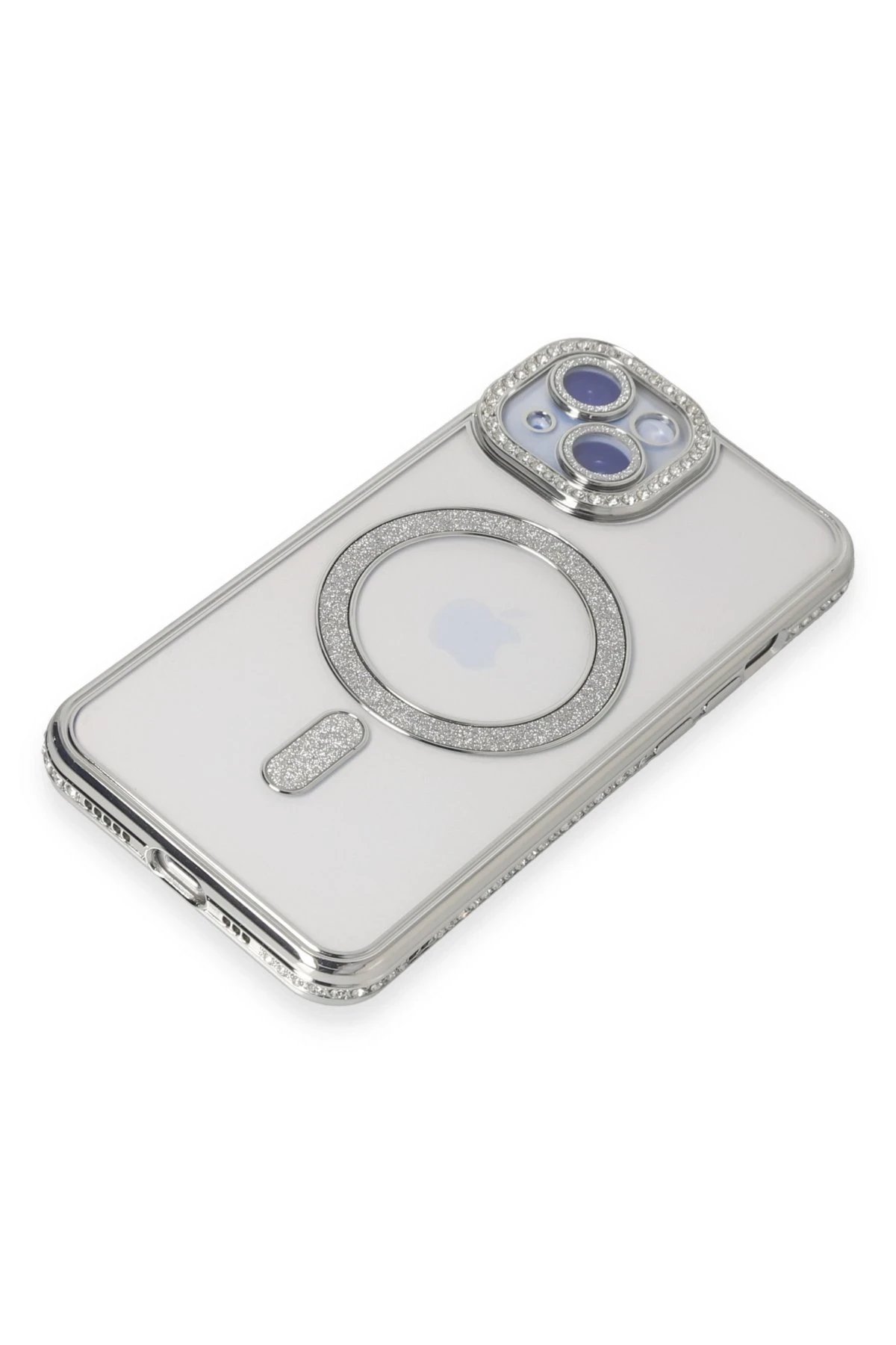 Newface iPhone 15 Kılıf Joke Simli Magneticsafe Kılıf - Gümüş