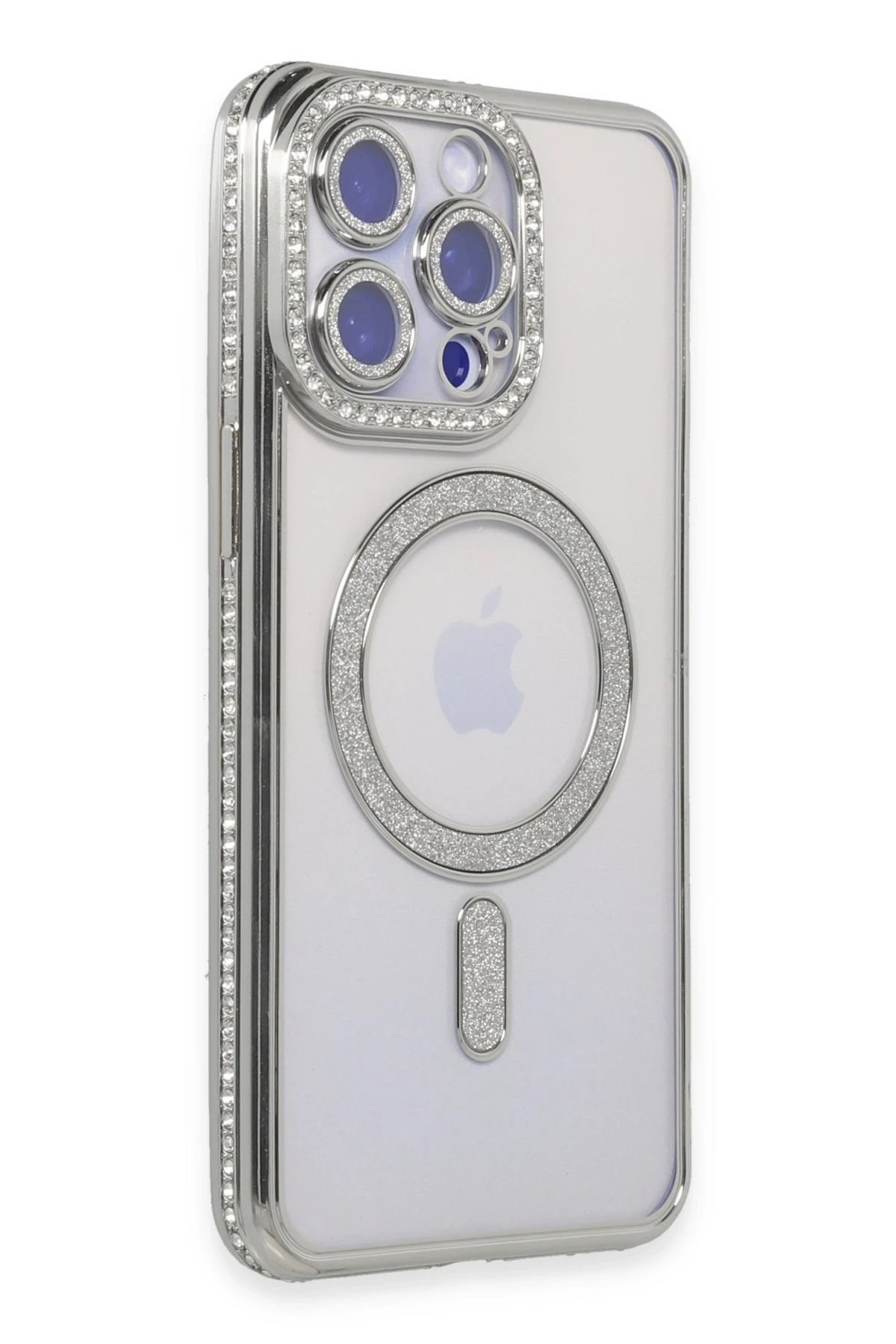 Newface iPhone 15 Pro Max Kılıf Joke Simli Magneticsafe Kılıf - Gümüş