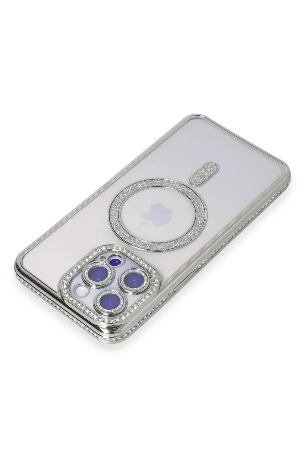 Newface iPhone 15 Pro Max Kılıf Joke Simli Magneticsafe Kılıf - Gümüş