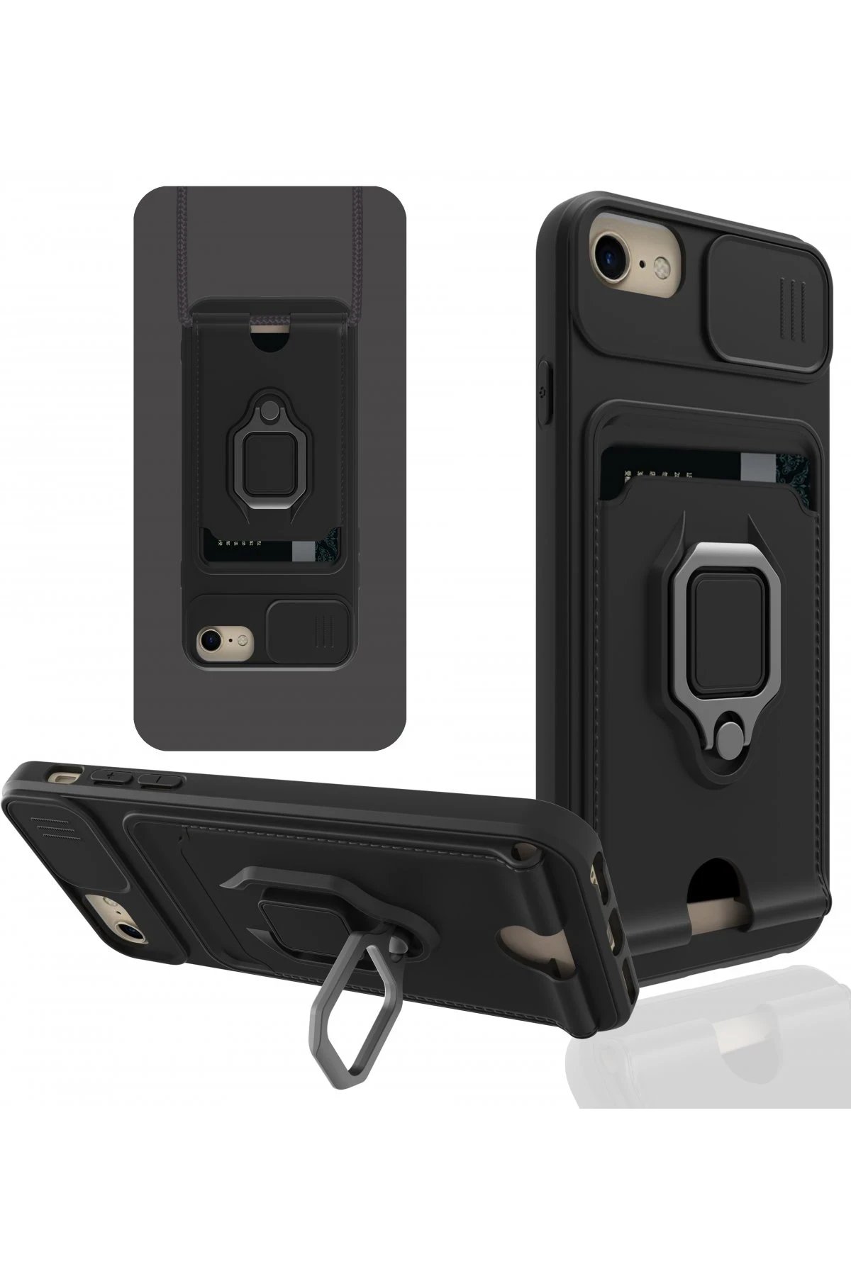 Newface iPhone 6 Kılıf Zuma Kartvizitli Yüzüklü Silikon - Siyah