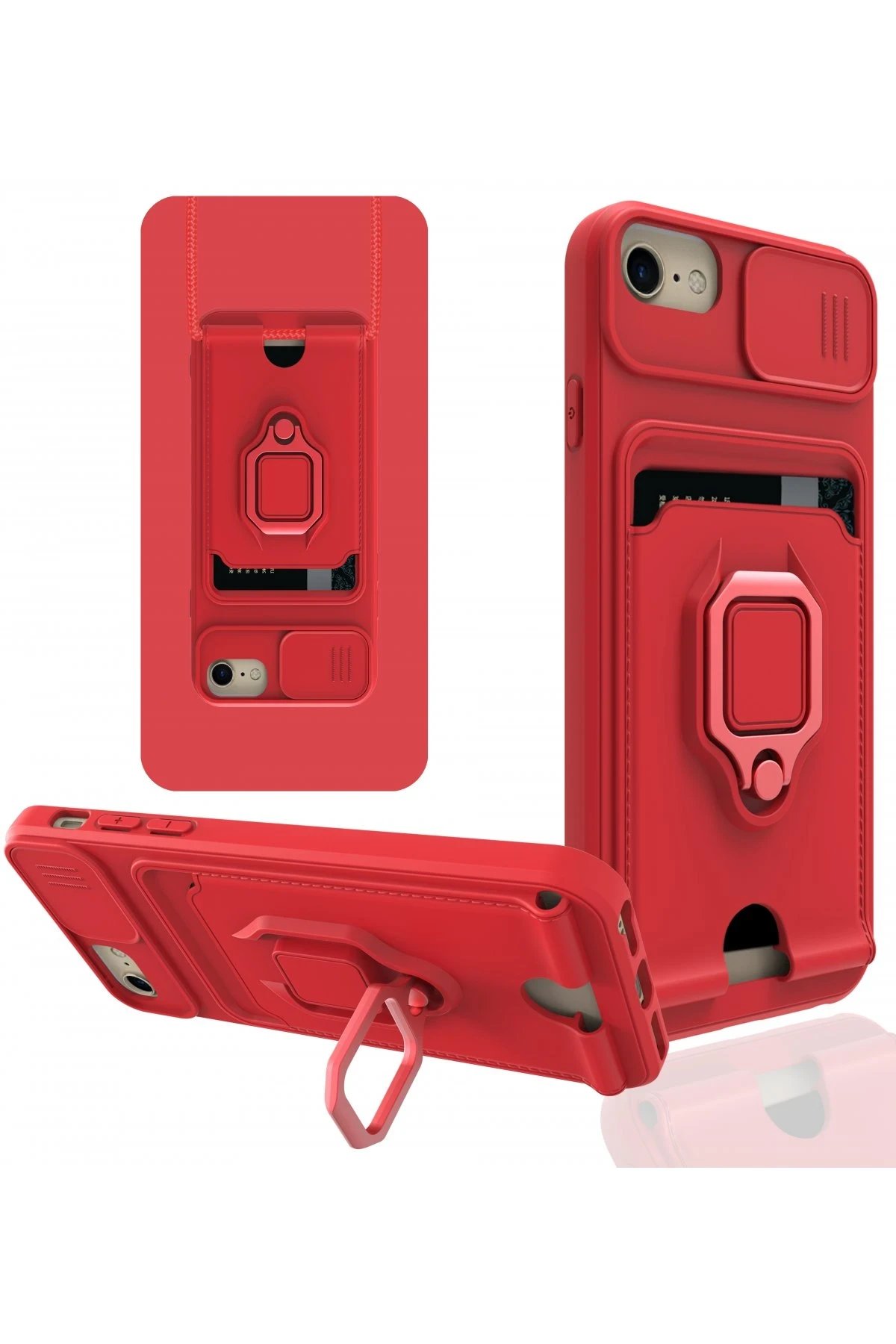 Newface iPhone 6 Kılıf Zuma Kartvizitli Yüzüklü Silikon - Kırmızı