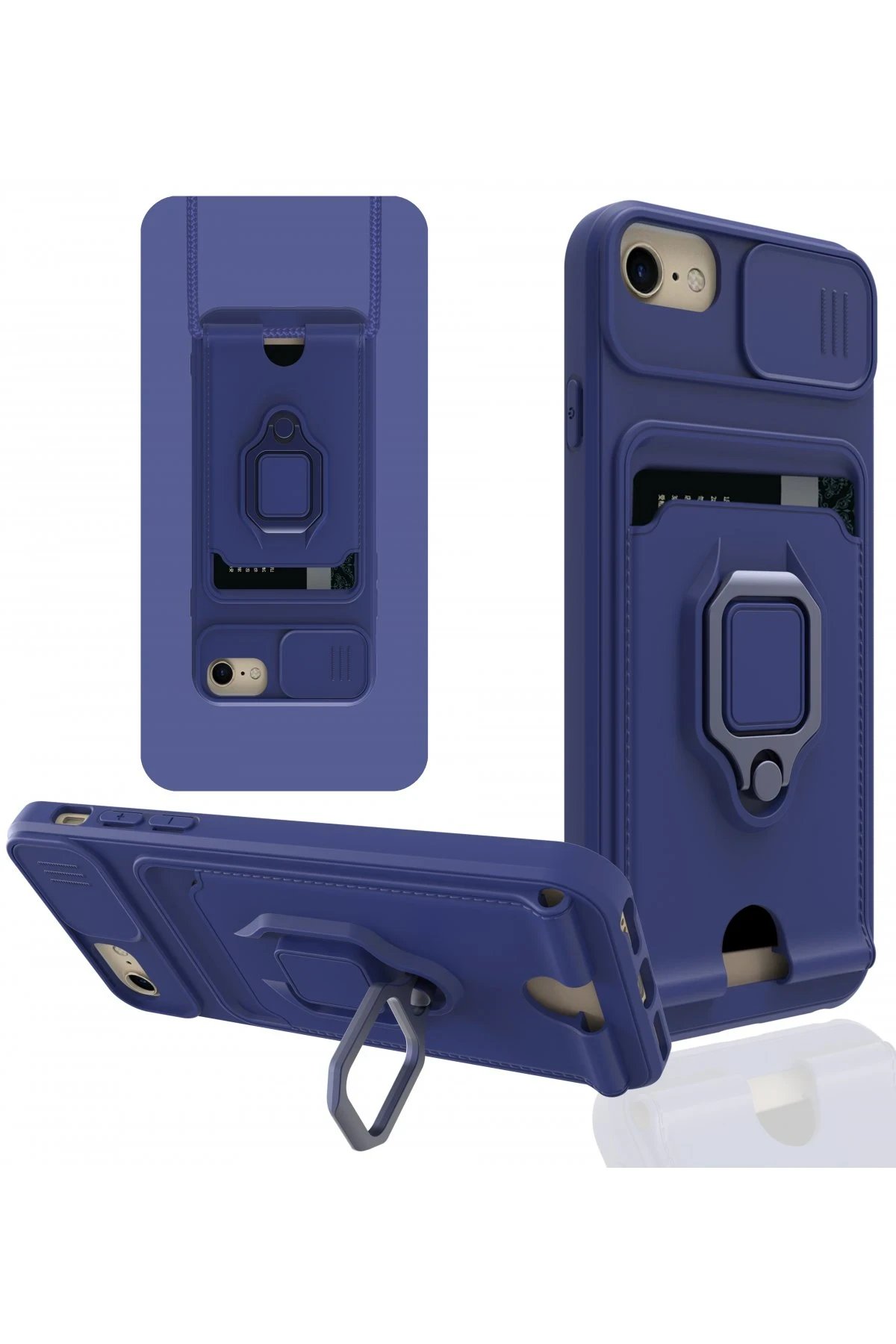 Newface iPhone 7 Kılıf Zuma Kartvizitli Yüzüklü Silikon - Lacivert