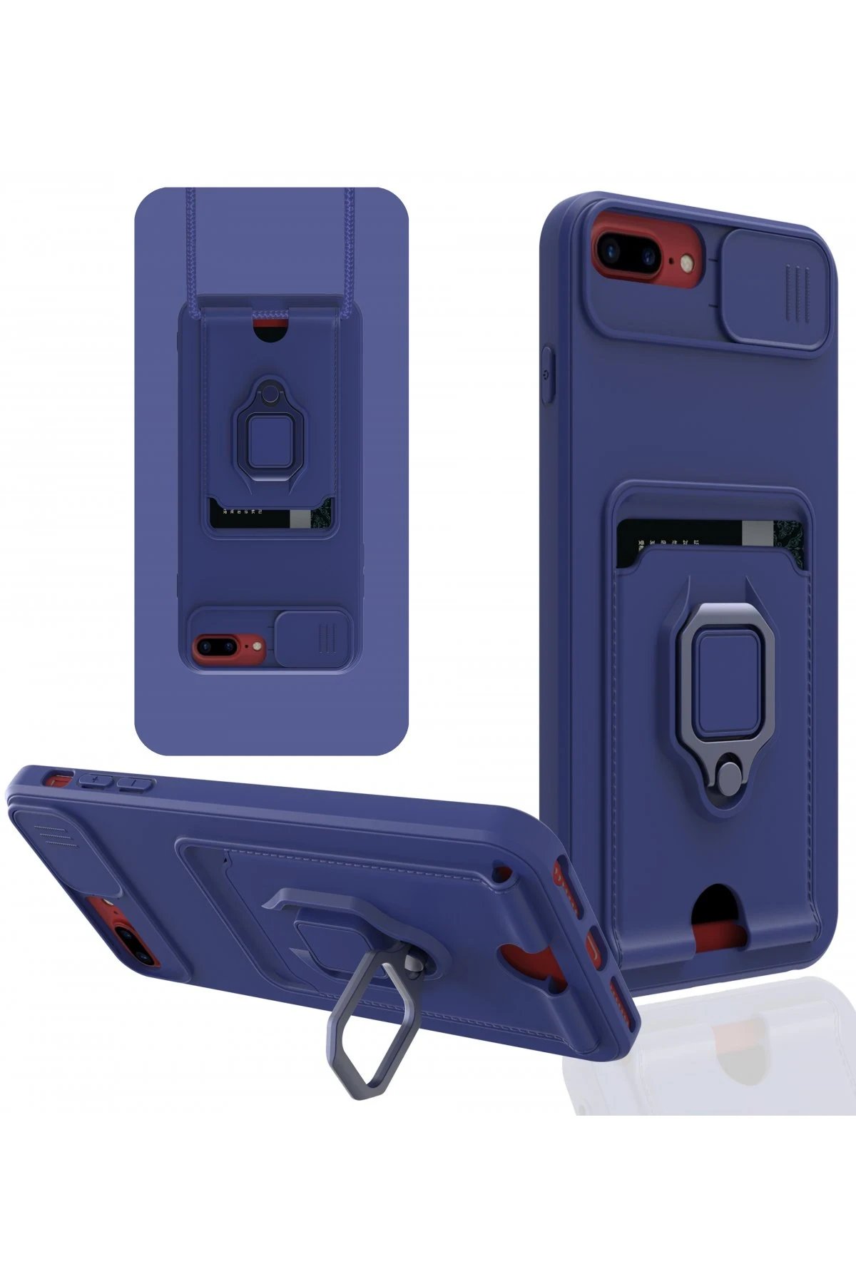 Newface iPhone 7 Plus Kılıf Zuma Kartvizitli Yüzüklü Silikon - Lacivert