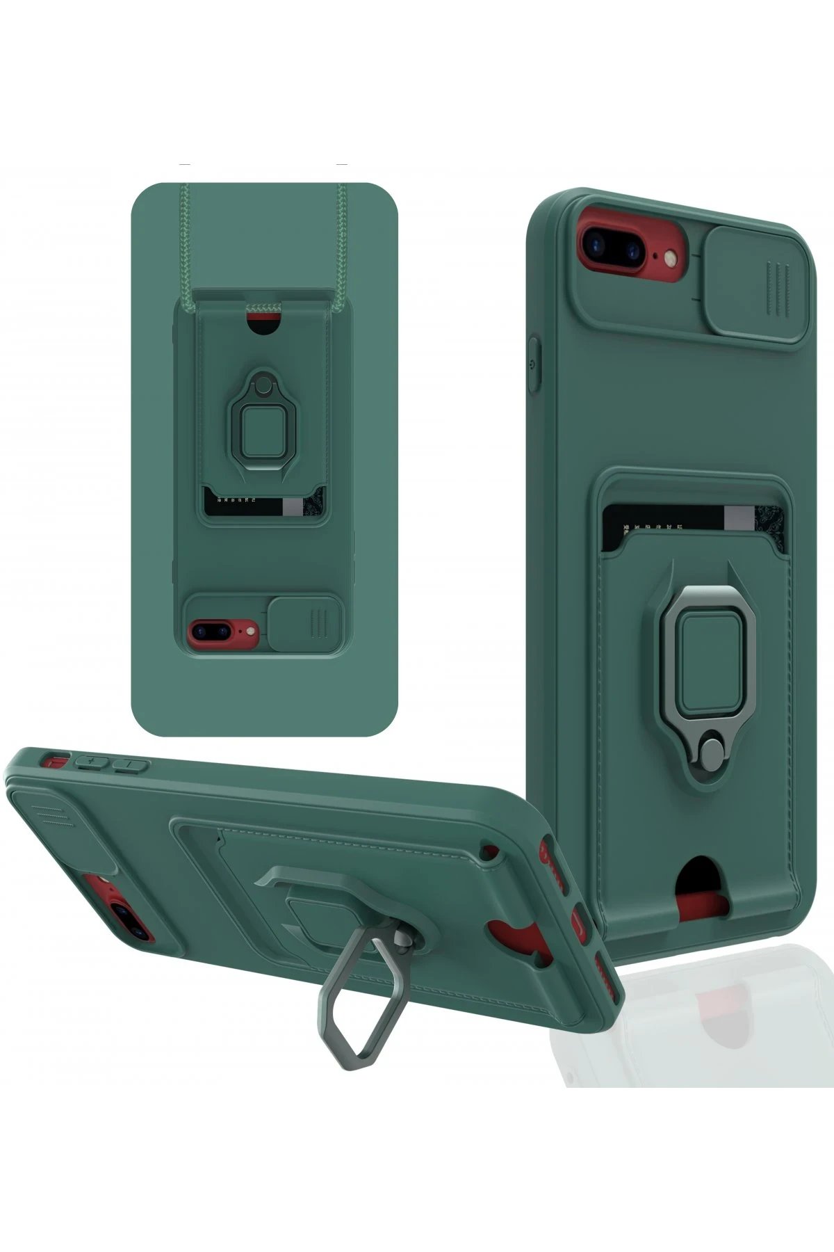 Newface iPhone 7 Plus Kılıf Zuma Kartvizitli Yüzüklü Silikon - Yeşil