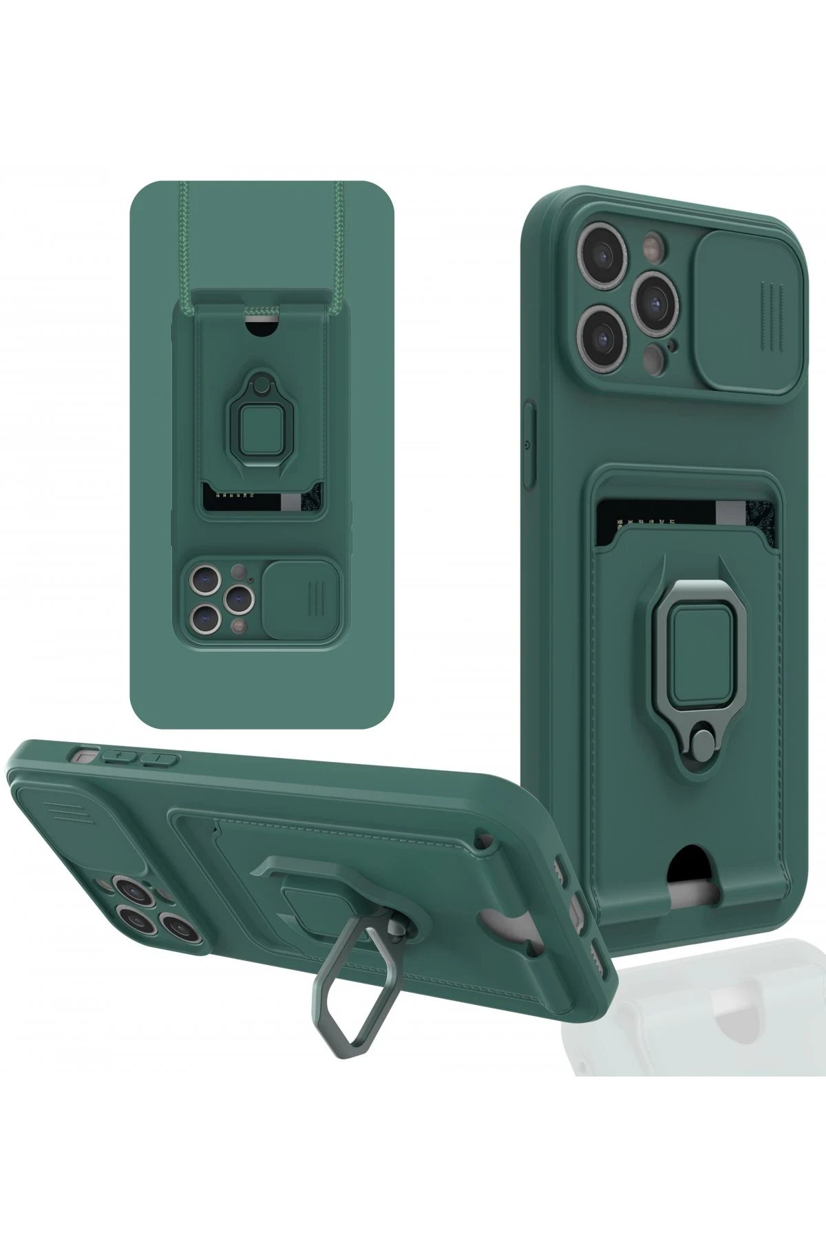 Newface iPhone 12 Pro Kılıf Zuma Kartvizitli Yüzüklü Silikon - Yeşil