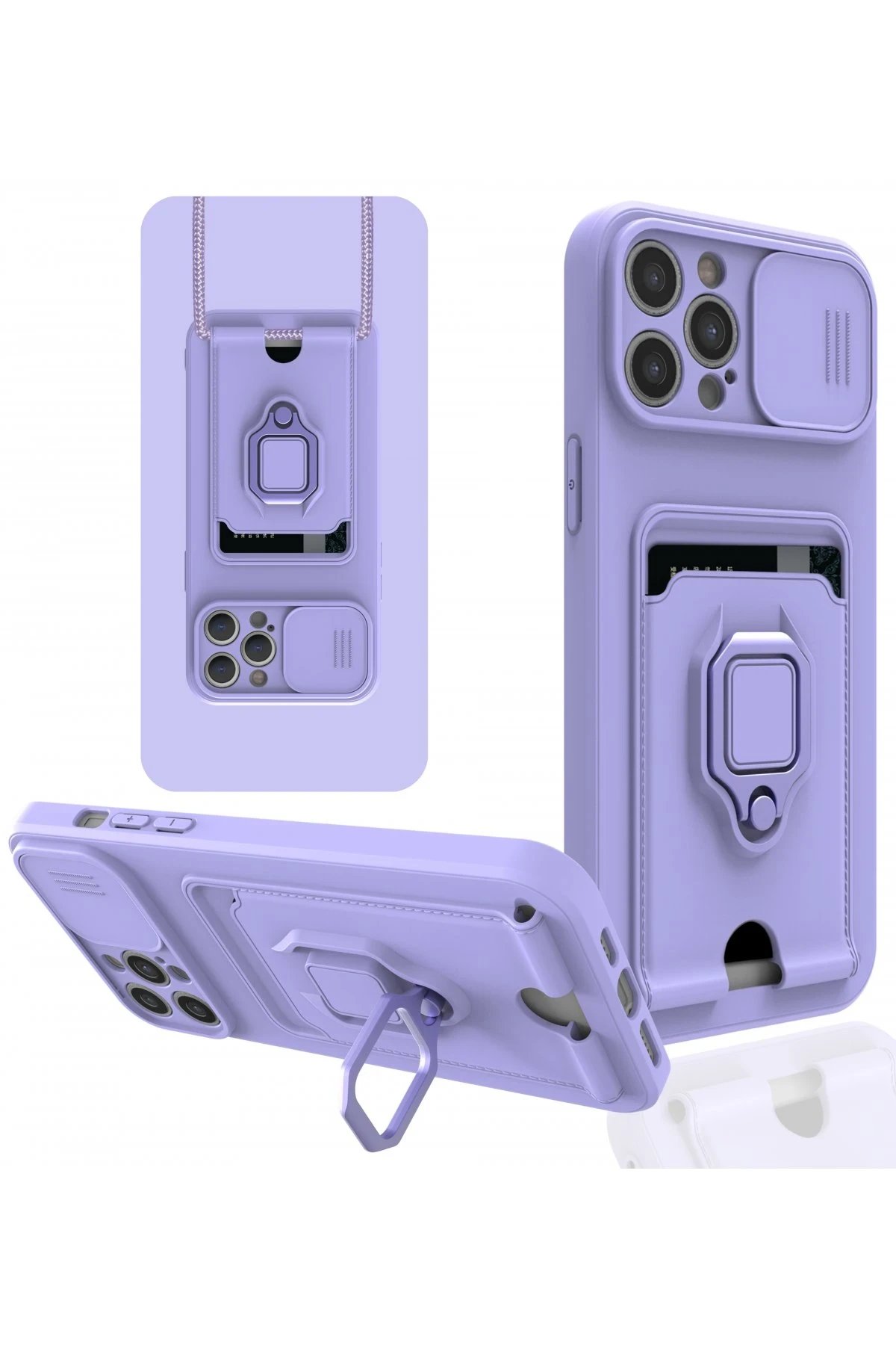 Newface iPhone 12 Pro Kılıf Zuma Kartvizitli Yüzüklü Silikon - Lila