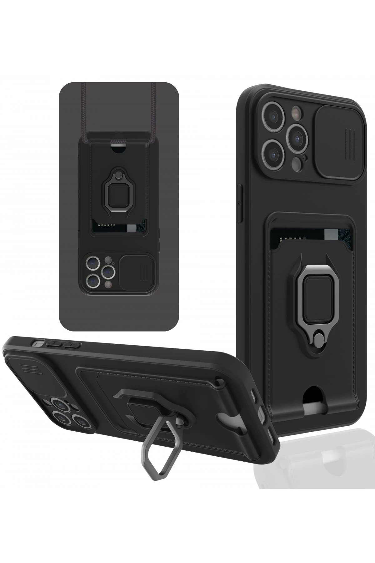 Newface iPhone 12 Pro Max Kılıf Zuma Kartvizitli Yüzüklü Silikon - Siyah