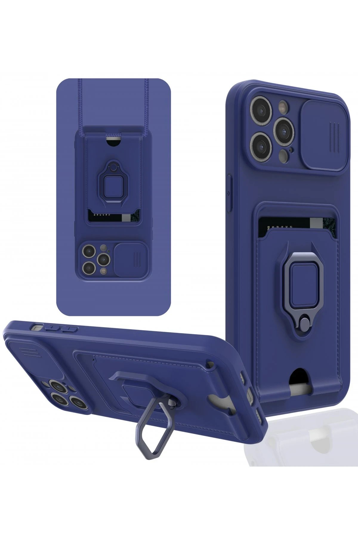 Newface iPhone 12 Pro Max Kılıf Zuma Kartvizitli Yüzüklü Silikon - Lacivert